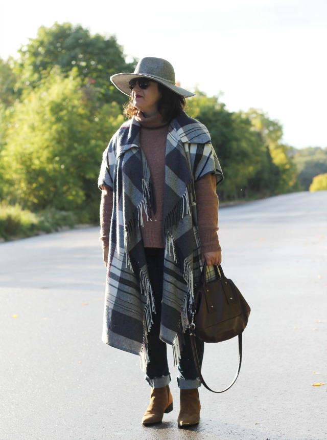 fall plaid blanket cape