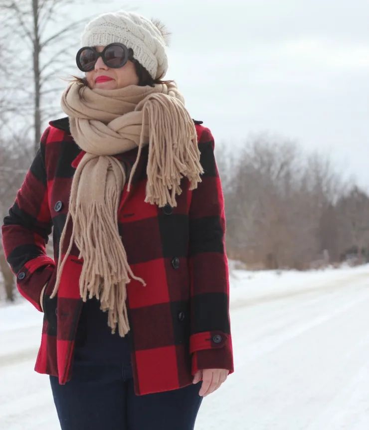 buffalo plaid outfit, buffalo check coat