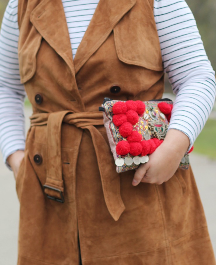 suede sleeveless trench