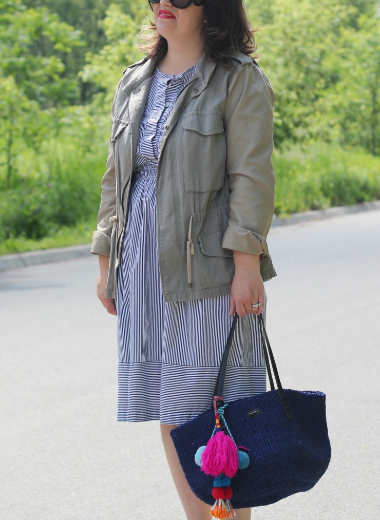 stripe dress field jacket, spring outfit ideas