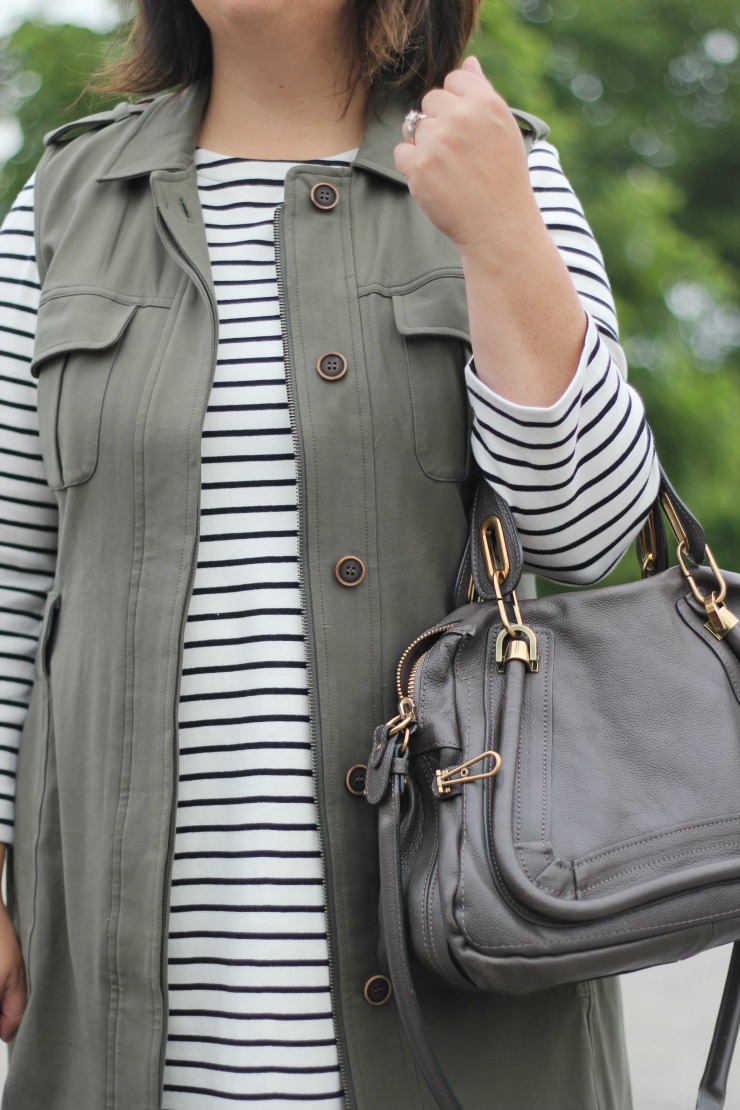 stripe dress military green vest