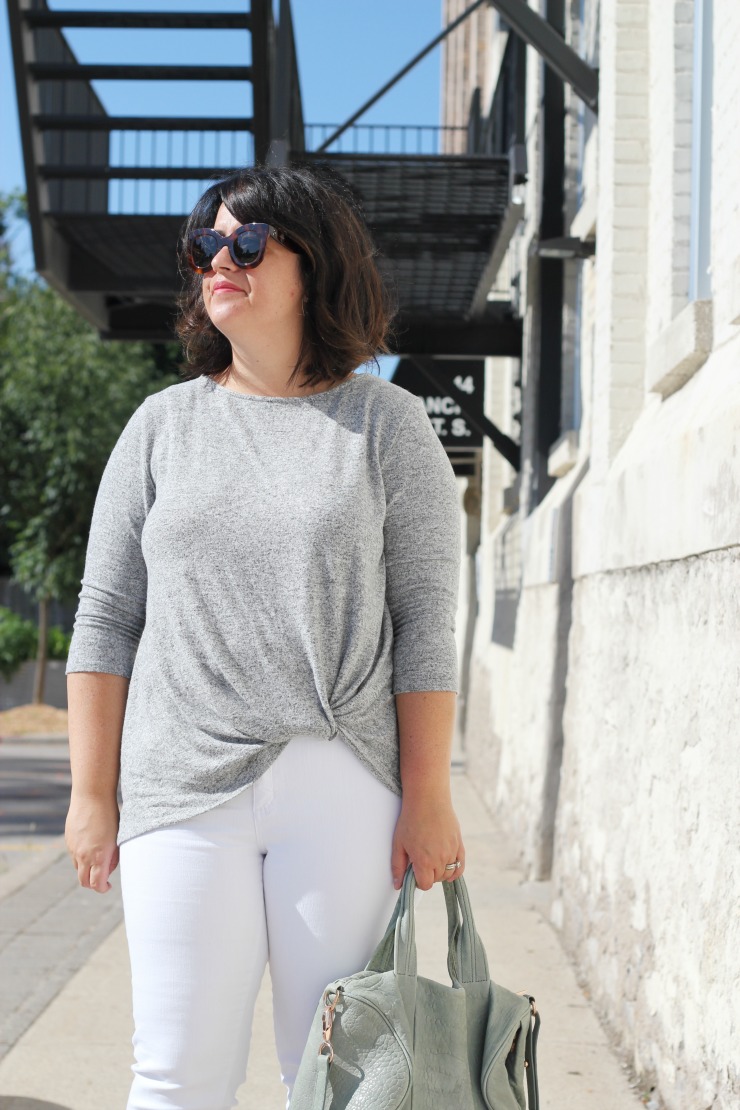 grey twist front sweater