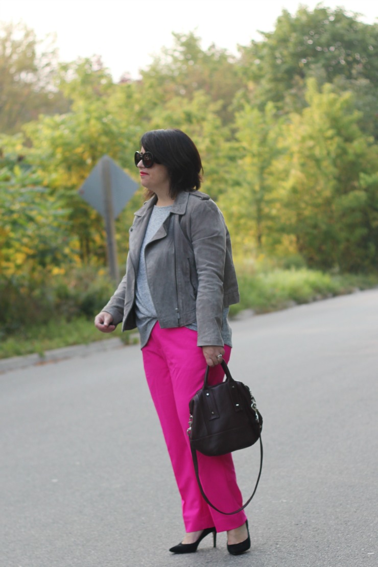 pink and grey outfit