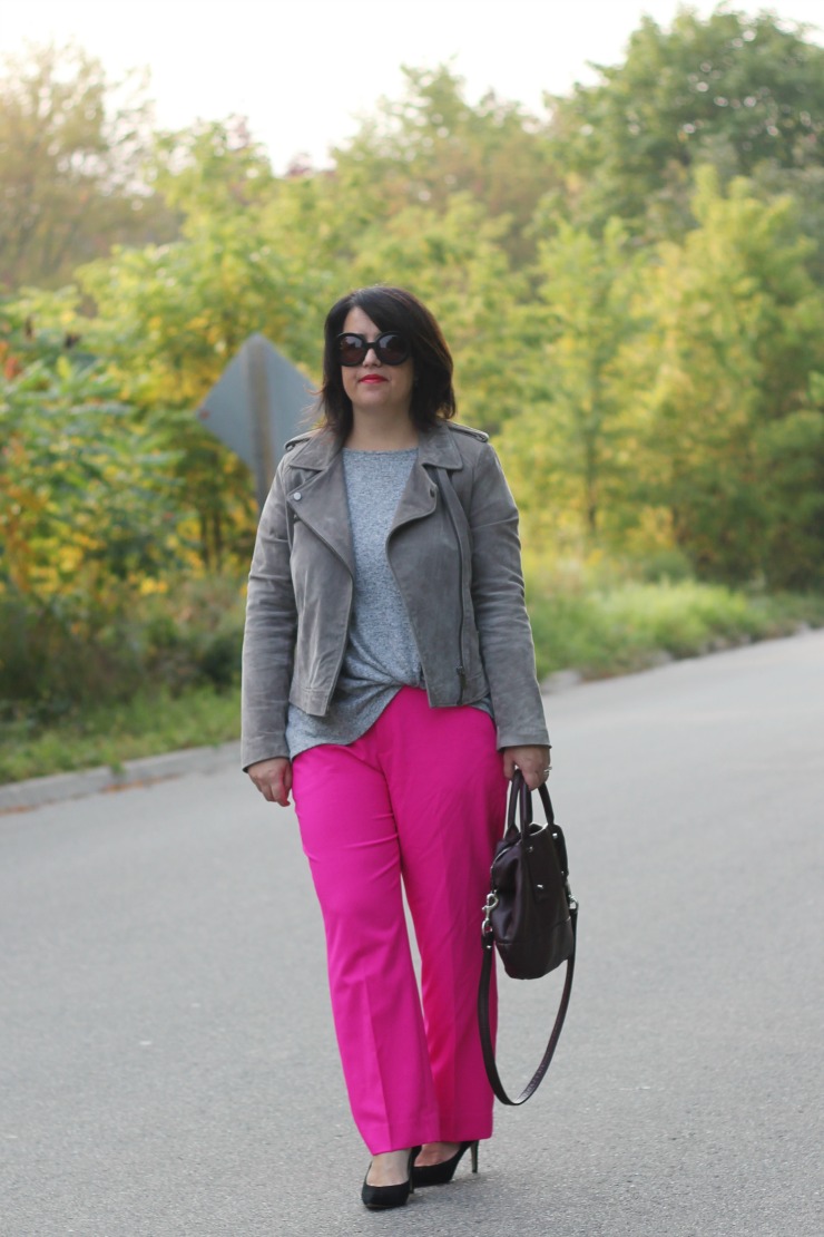 pink and grey outfit