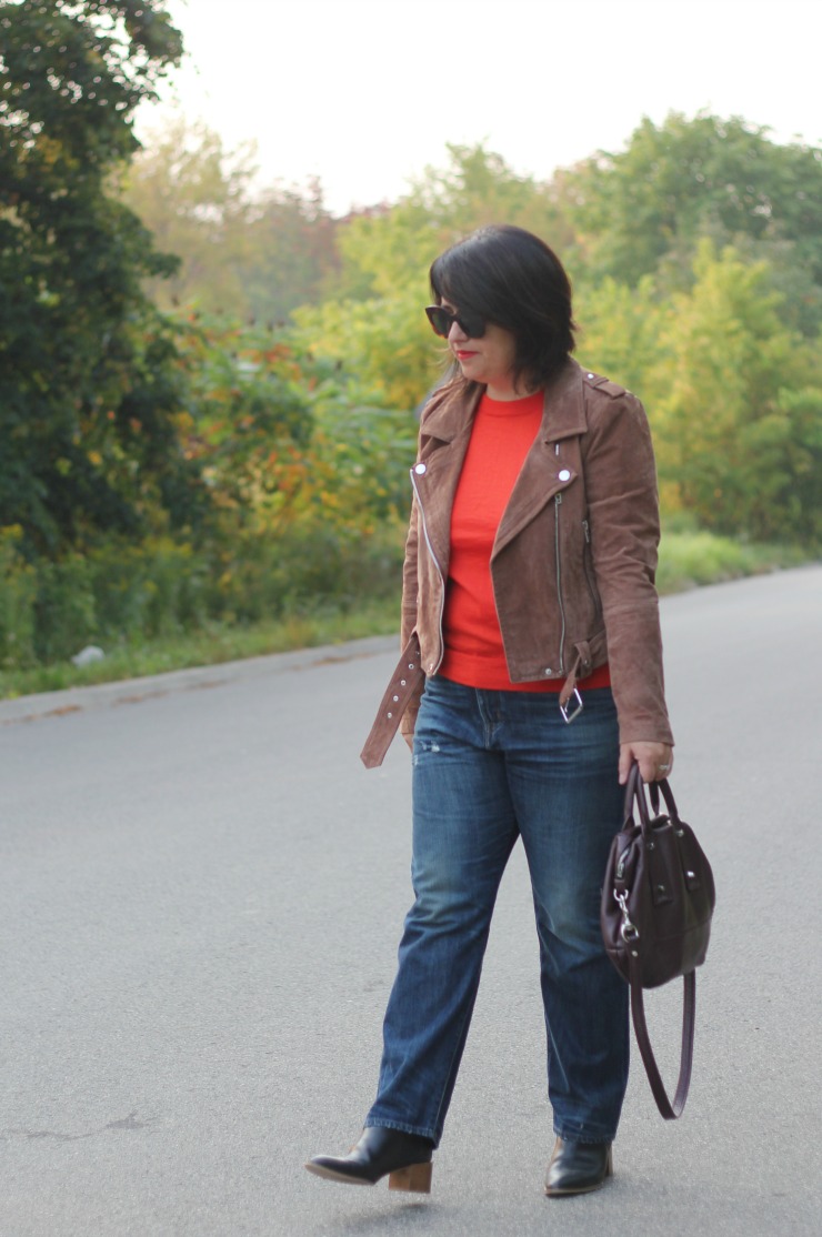 orangey red fall sweater