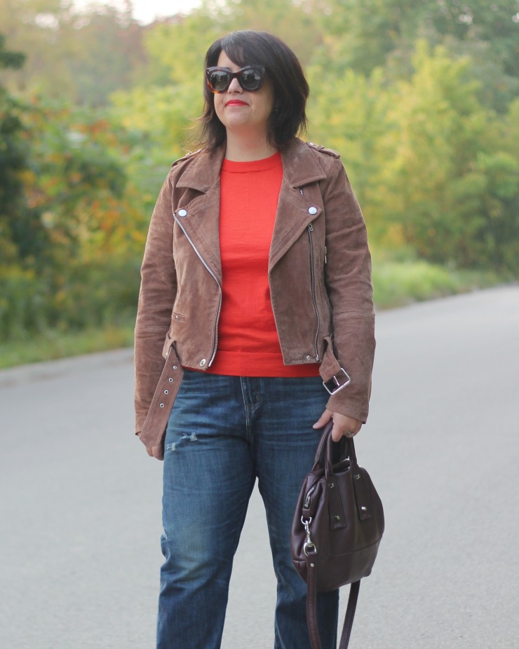 orangey red sweater fall outfit