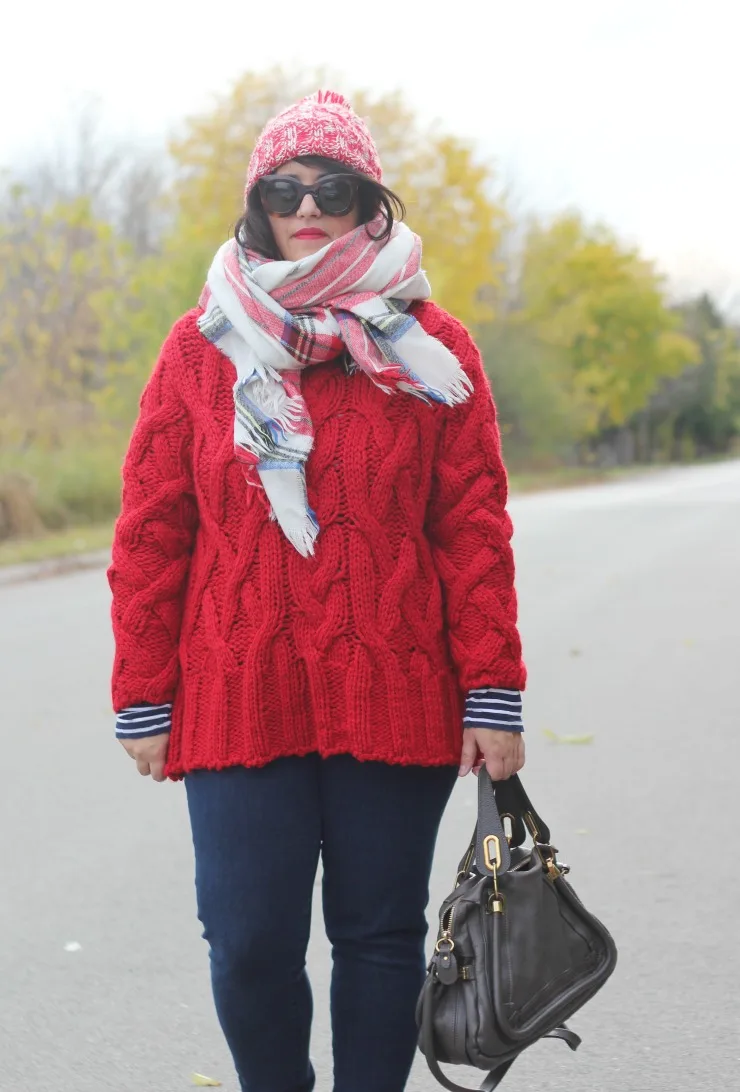 red sweater Christmas outfit