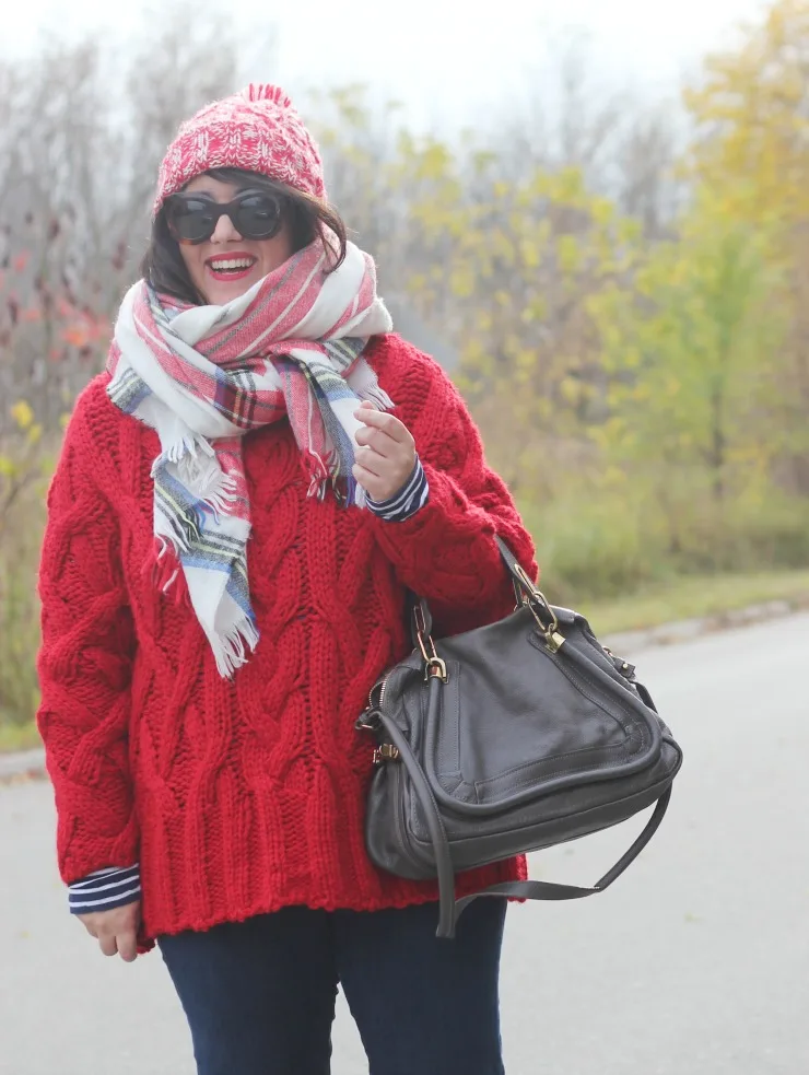 red sweater Christmas outfit