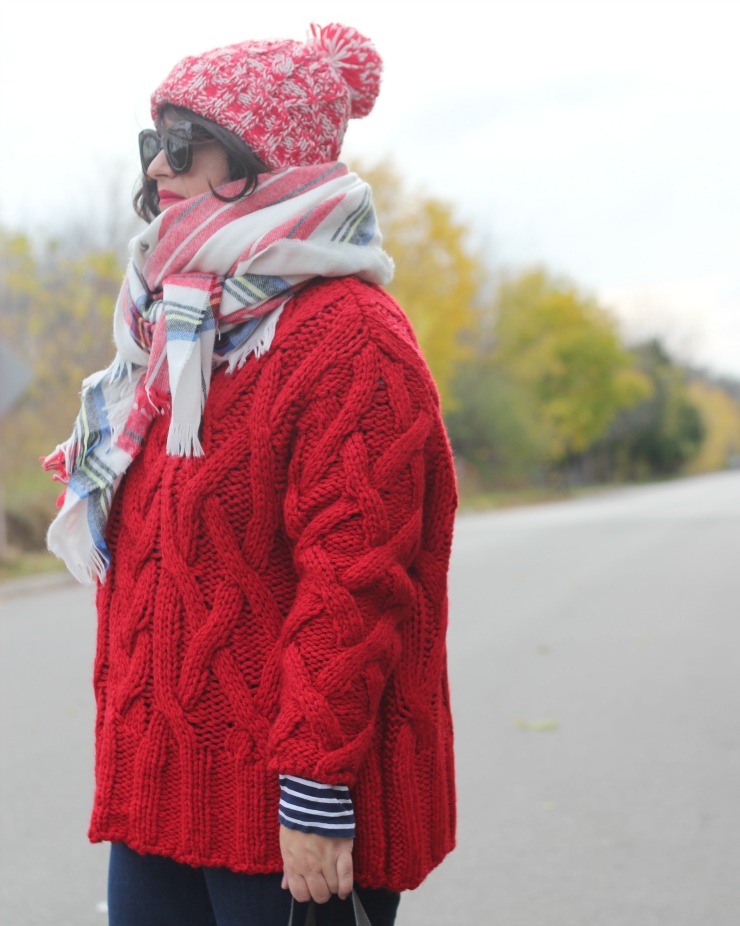 Red sweater Christmas outfit