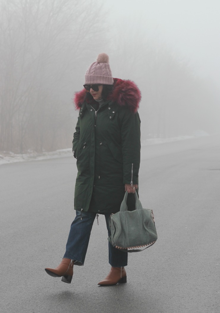 winter parka outfit, faux fur parka style