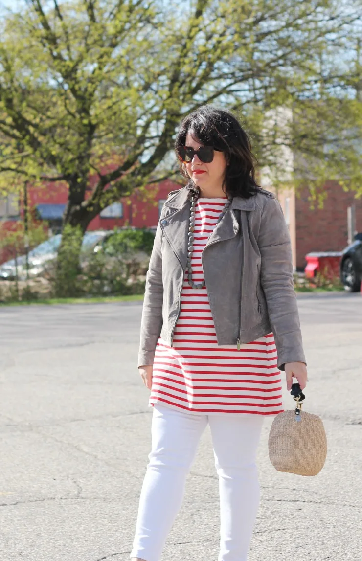 stripe tunic dress with pants outfit