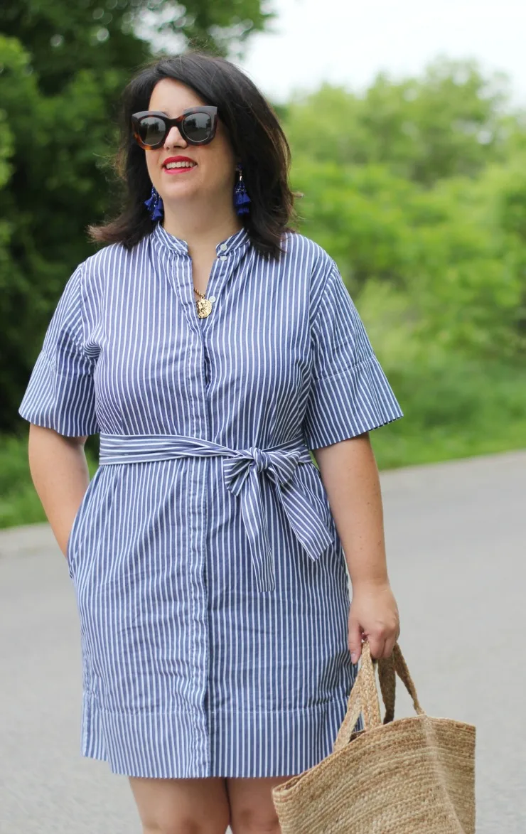 Everlane cotton collarless belted shirt dress online