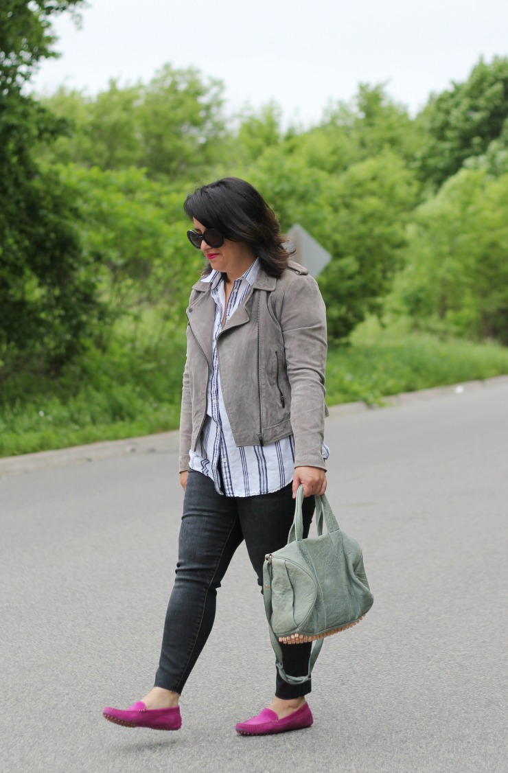 grey biker jacket mgemi felize loafers