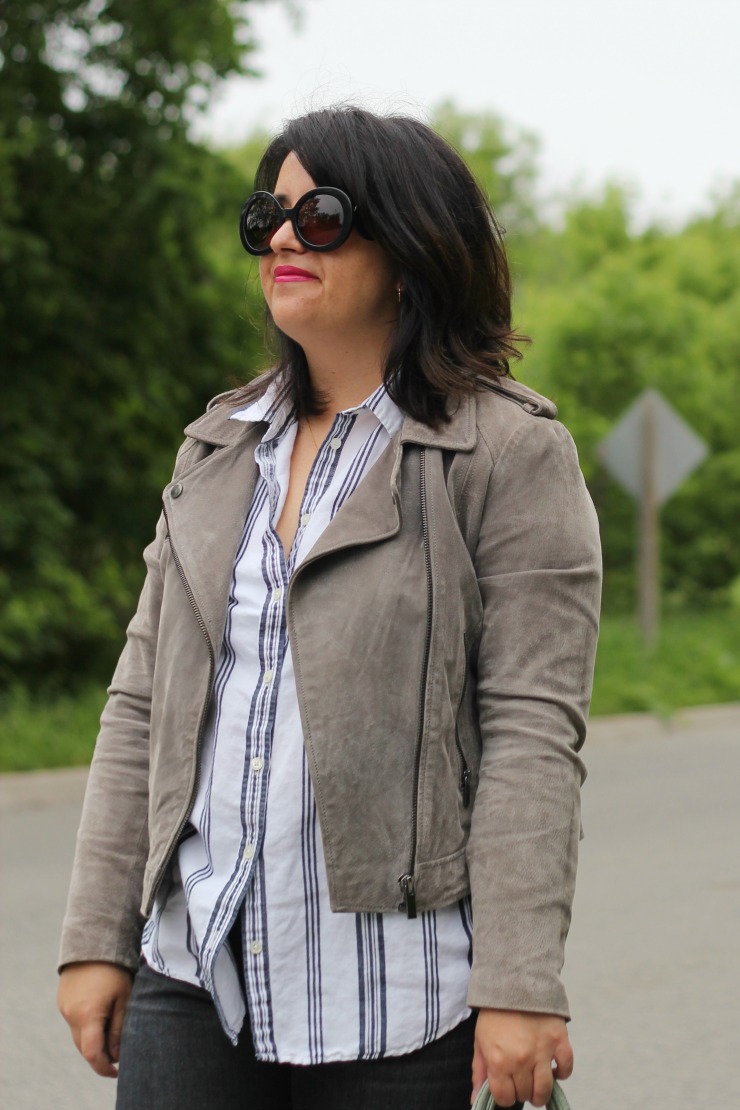 grey biker jacket outfit