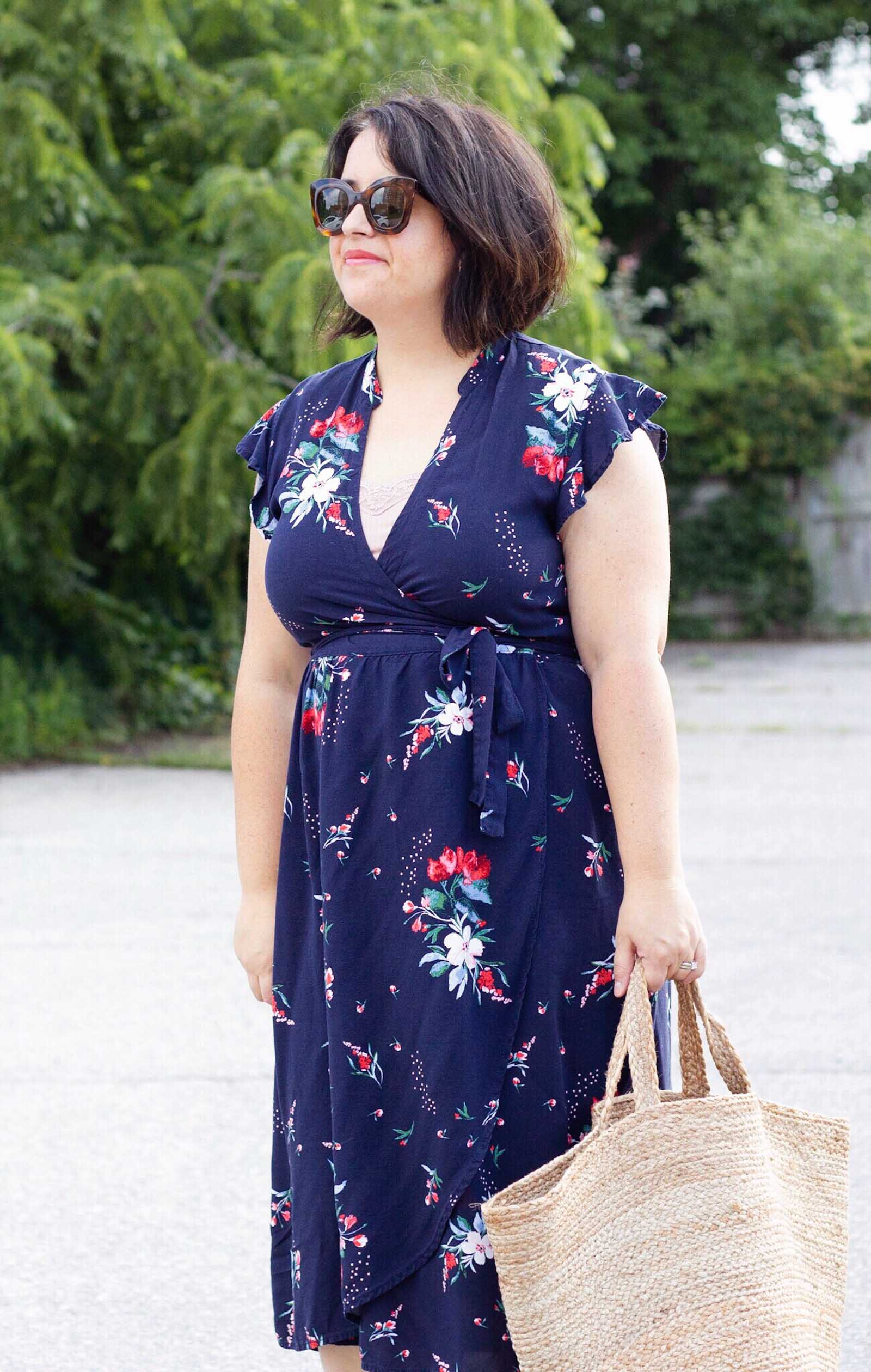 blue flowers wrap dress