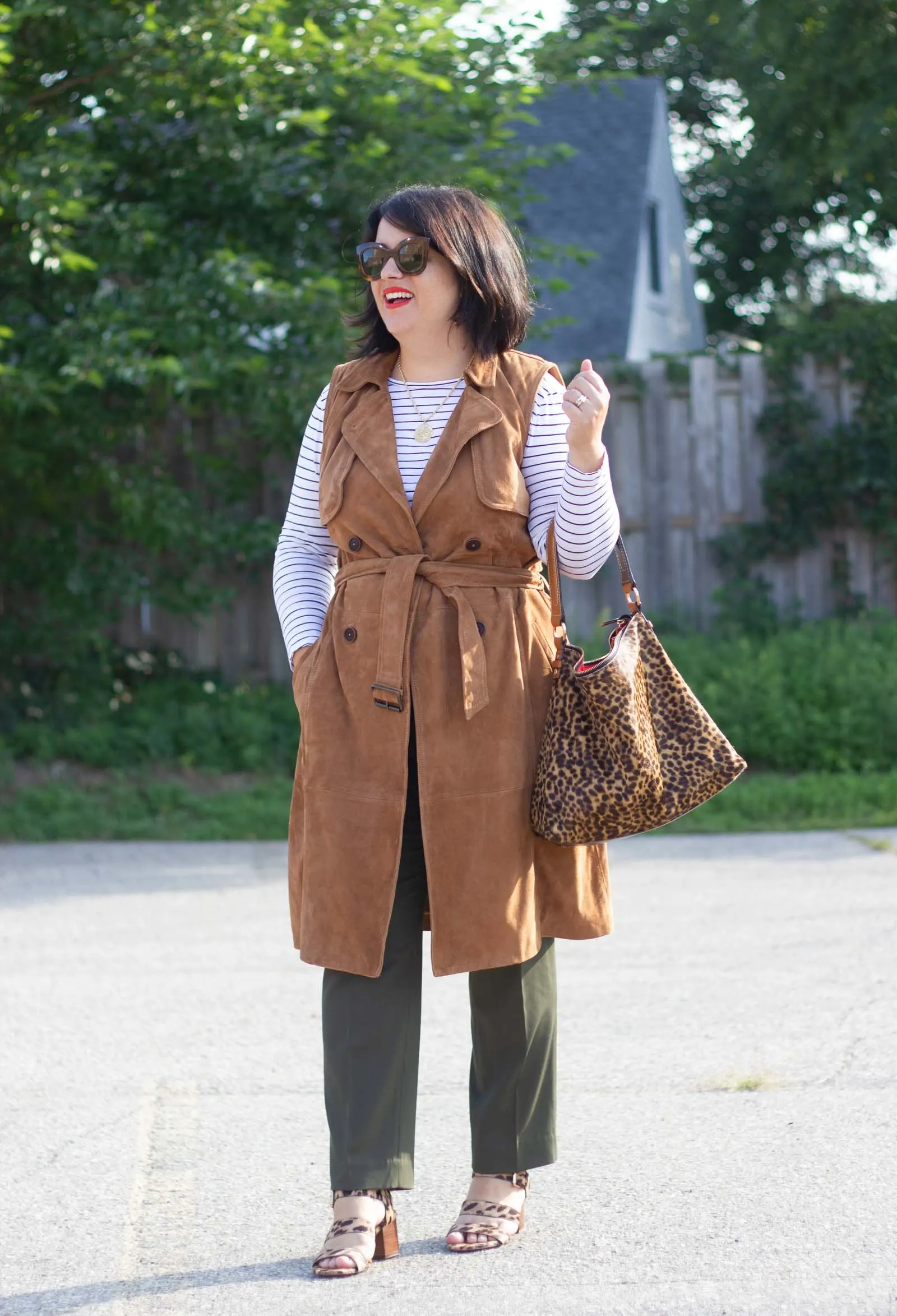 neutral outfit with leopard accents