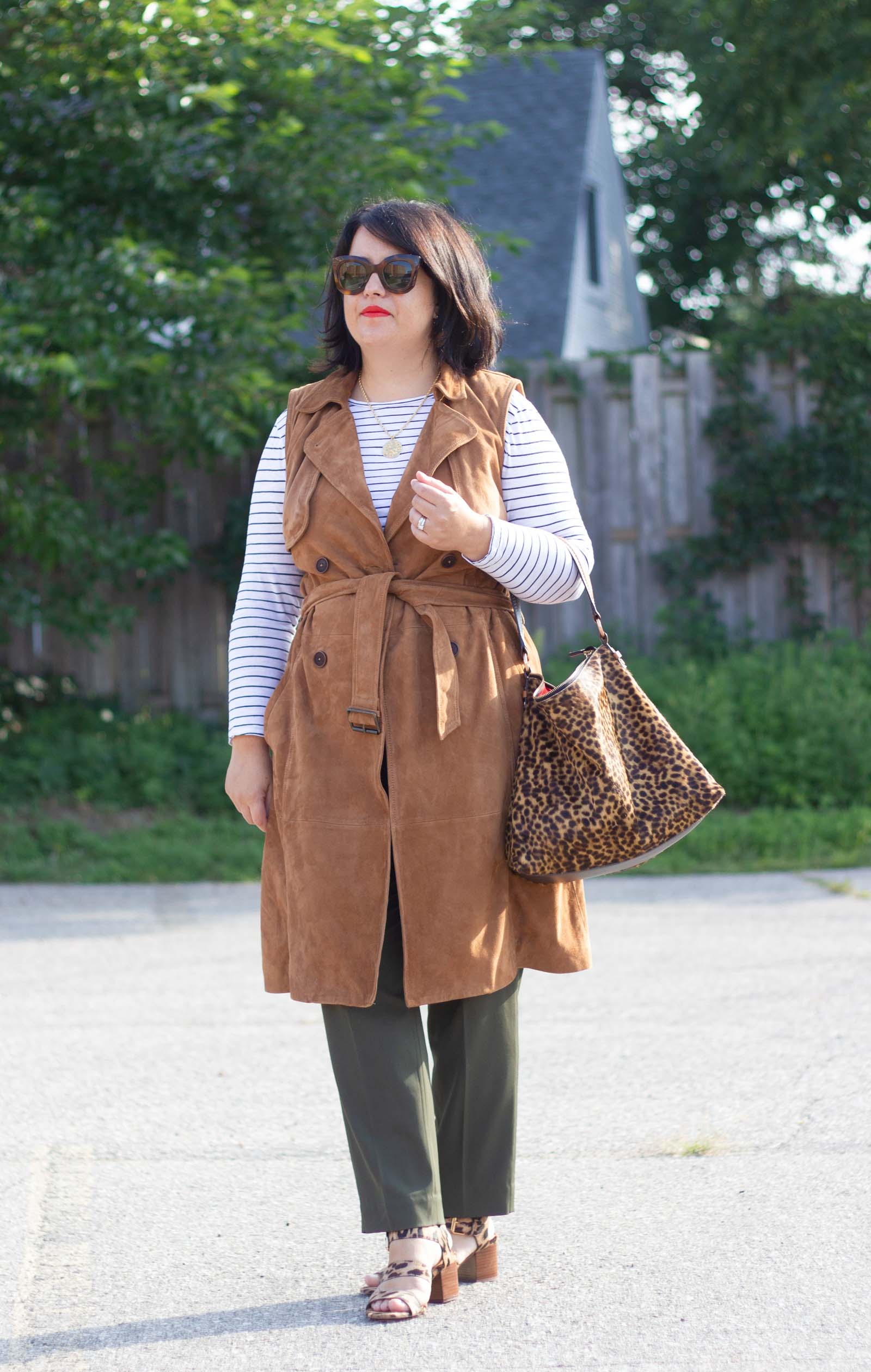 neutral outfit with leopard accents
