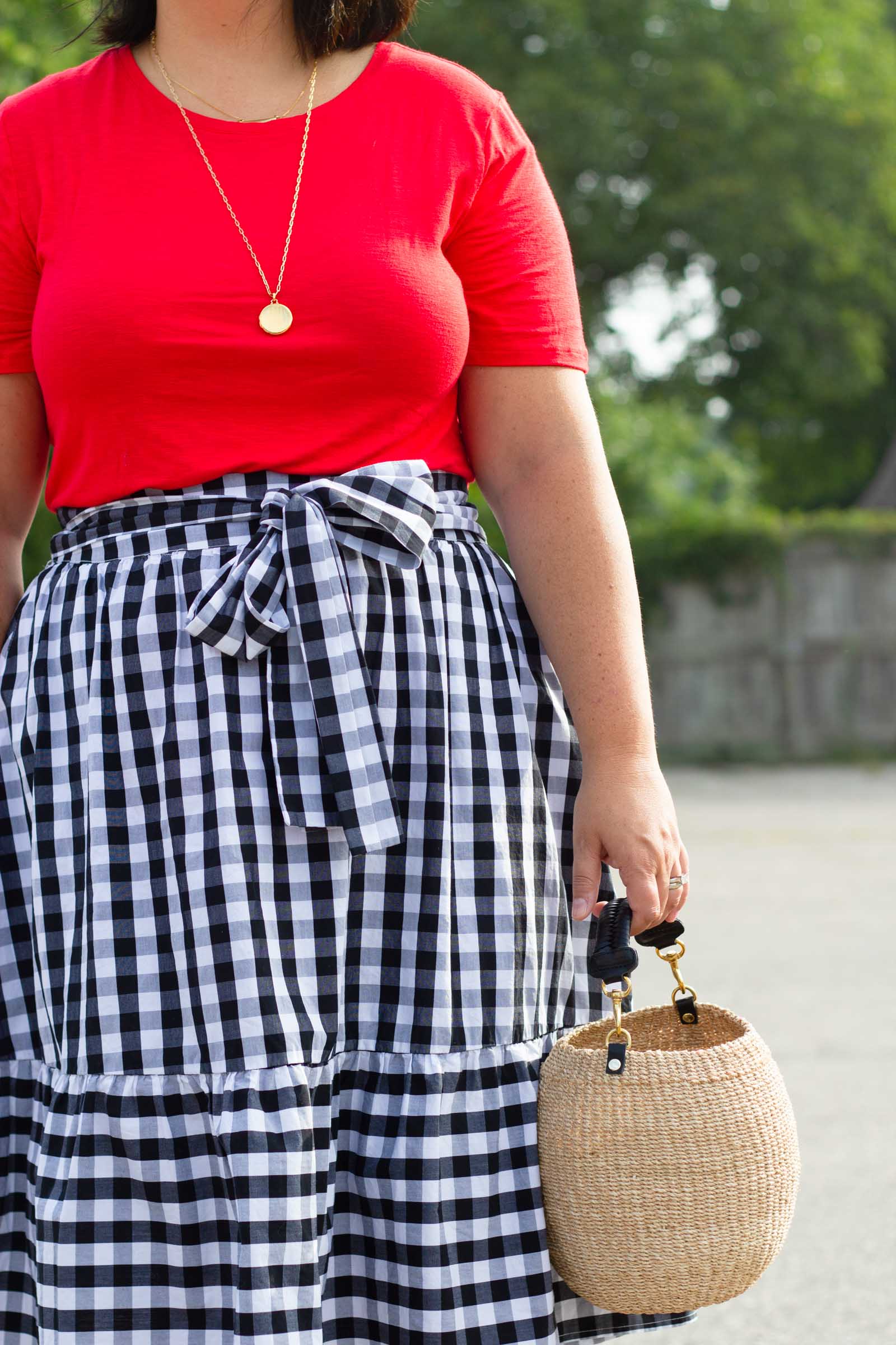 red and gingham outfit