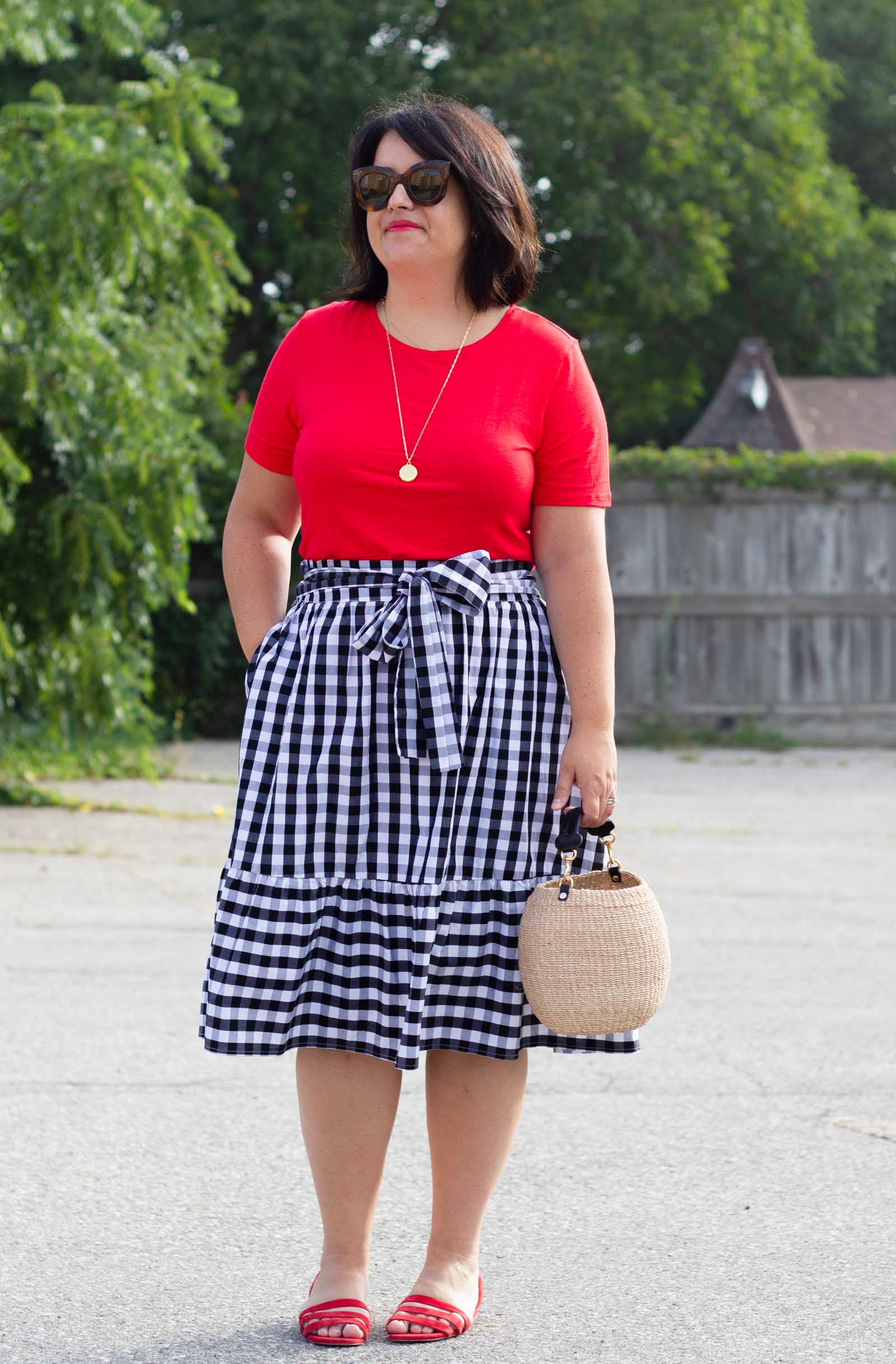 red and gingham outfit by chic everywhere