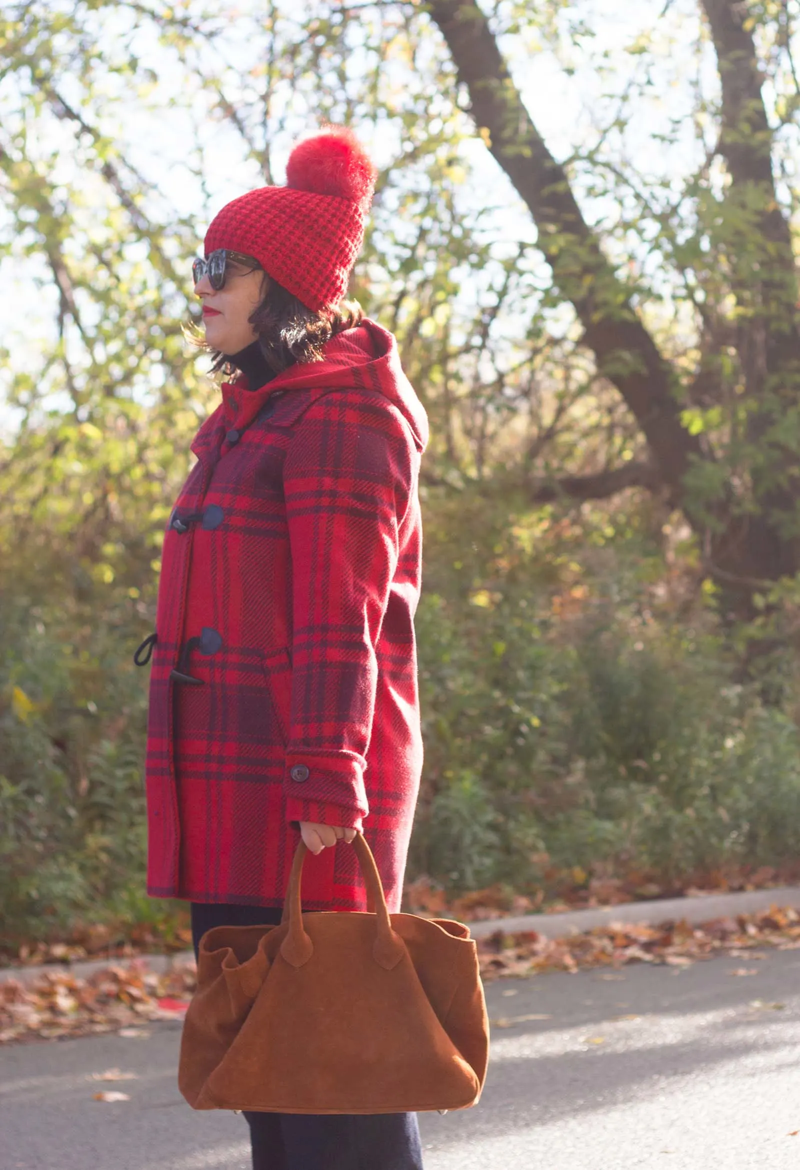 red plaid toggle coat