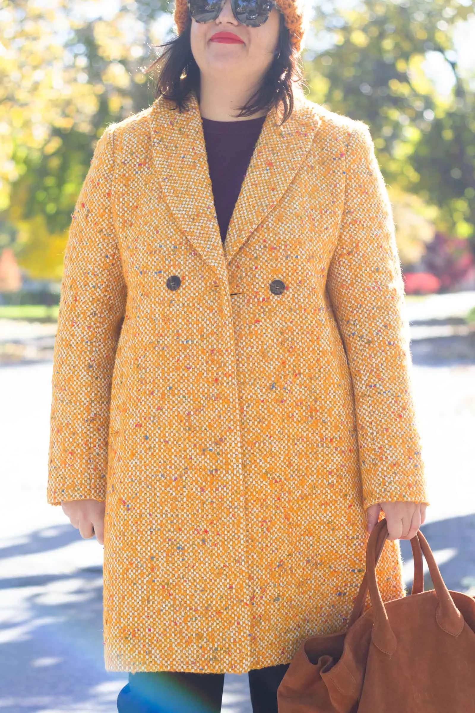 daphne topcoat in tweed, yellow winter coat
