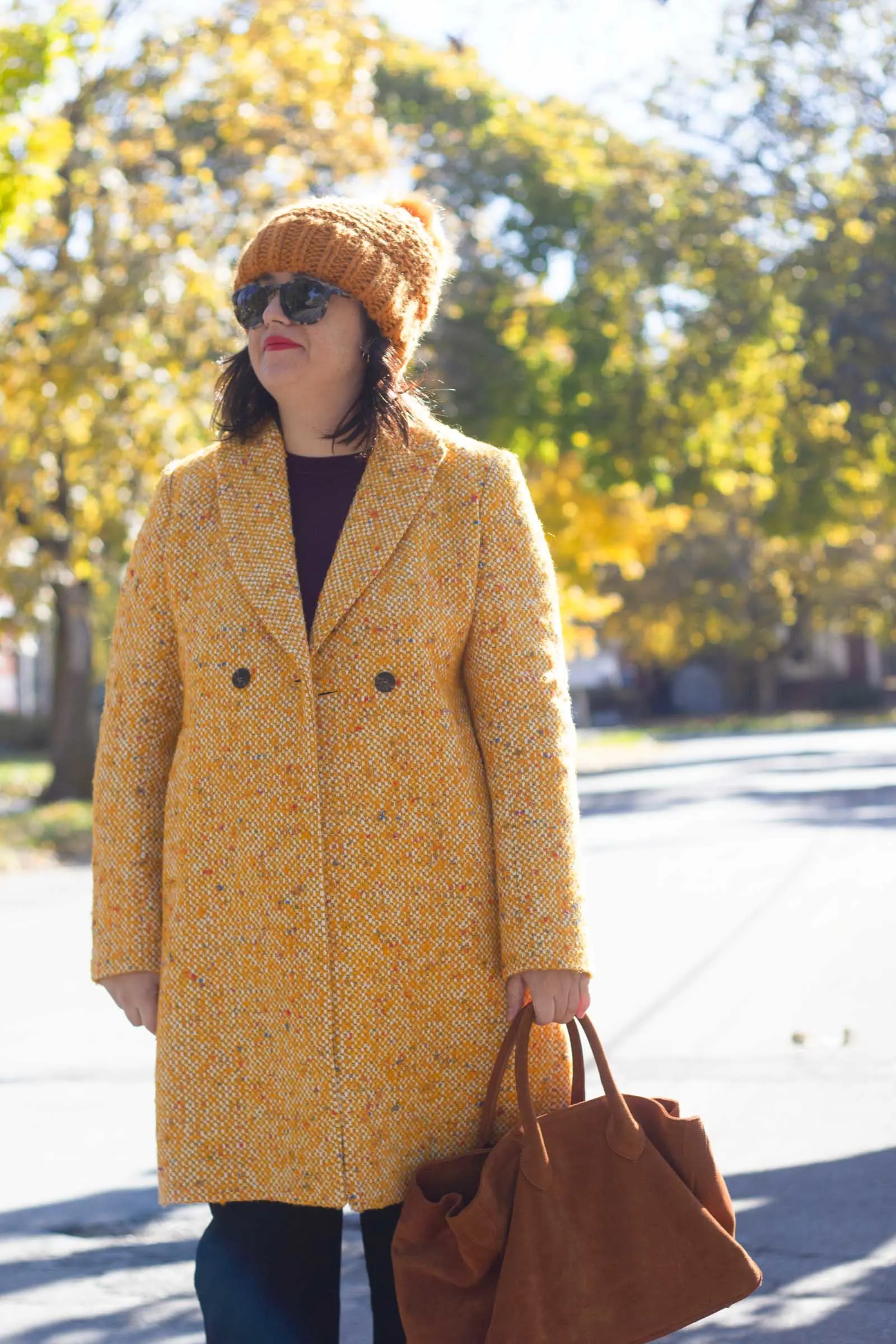 jcrew tweed top coat, yellow coat for fall