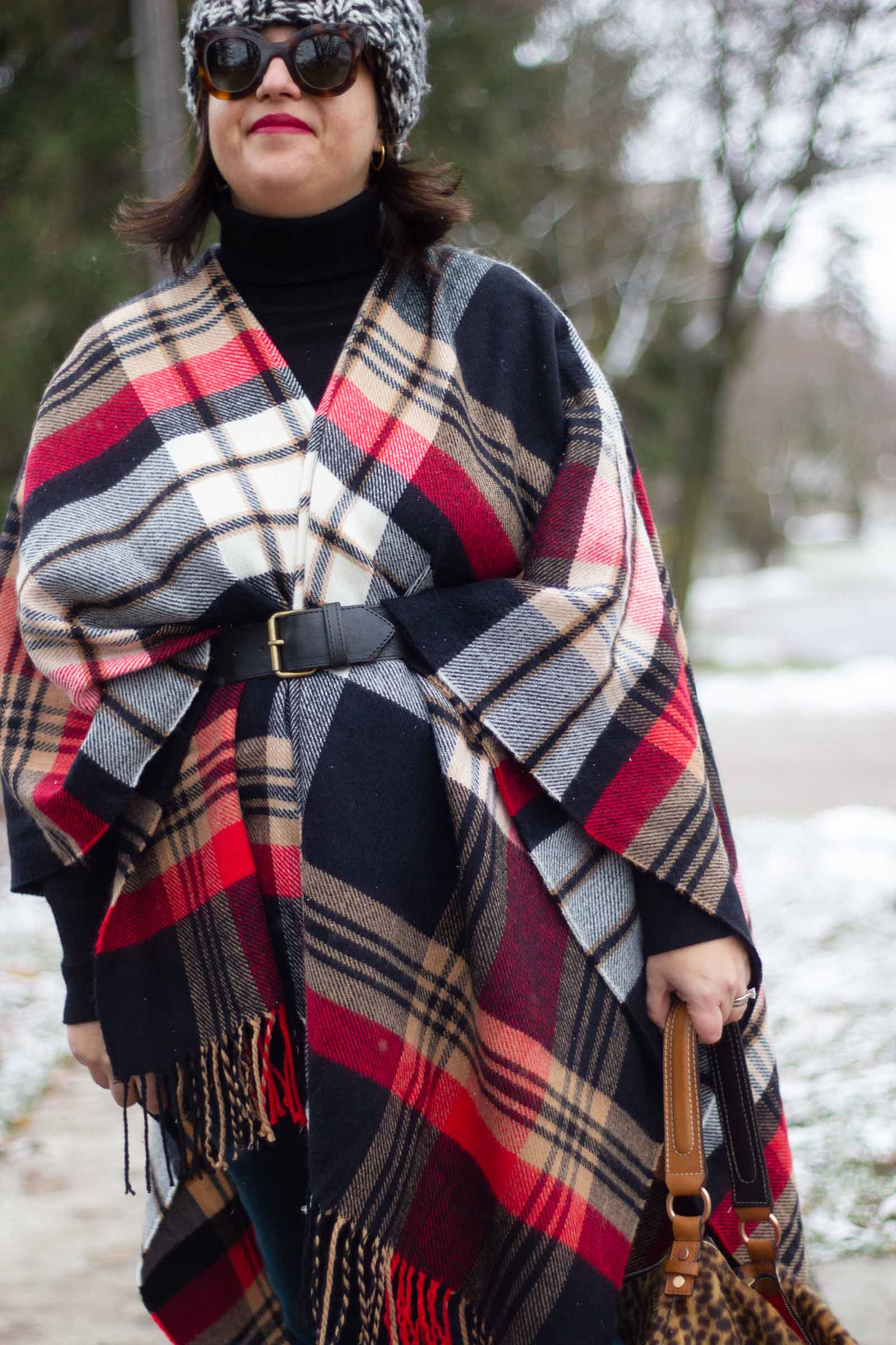 belted plaid cape