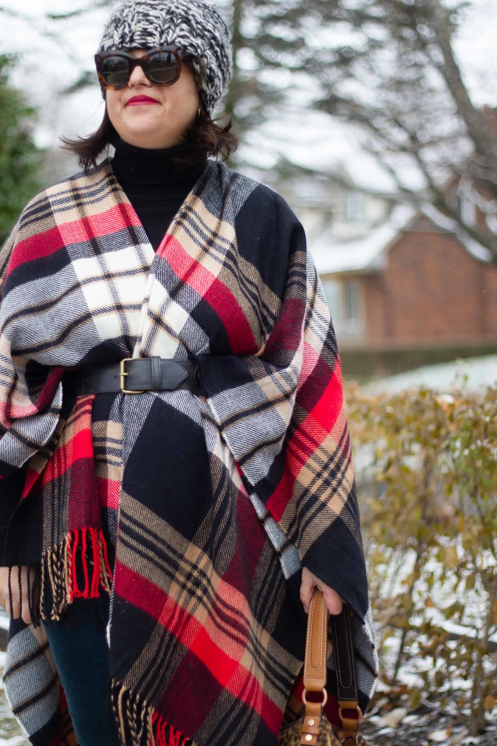 belted plaid cape