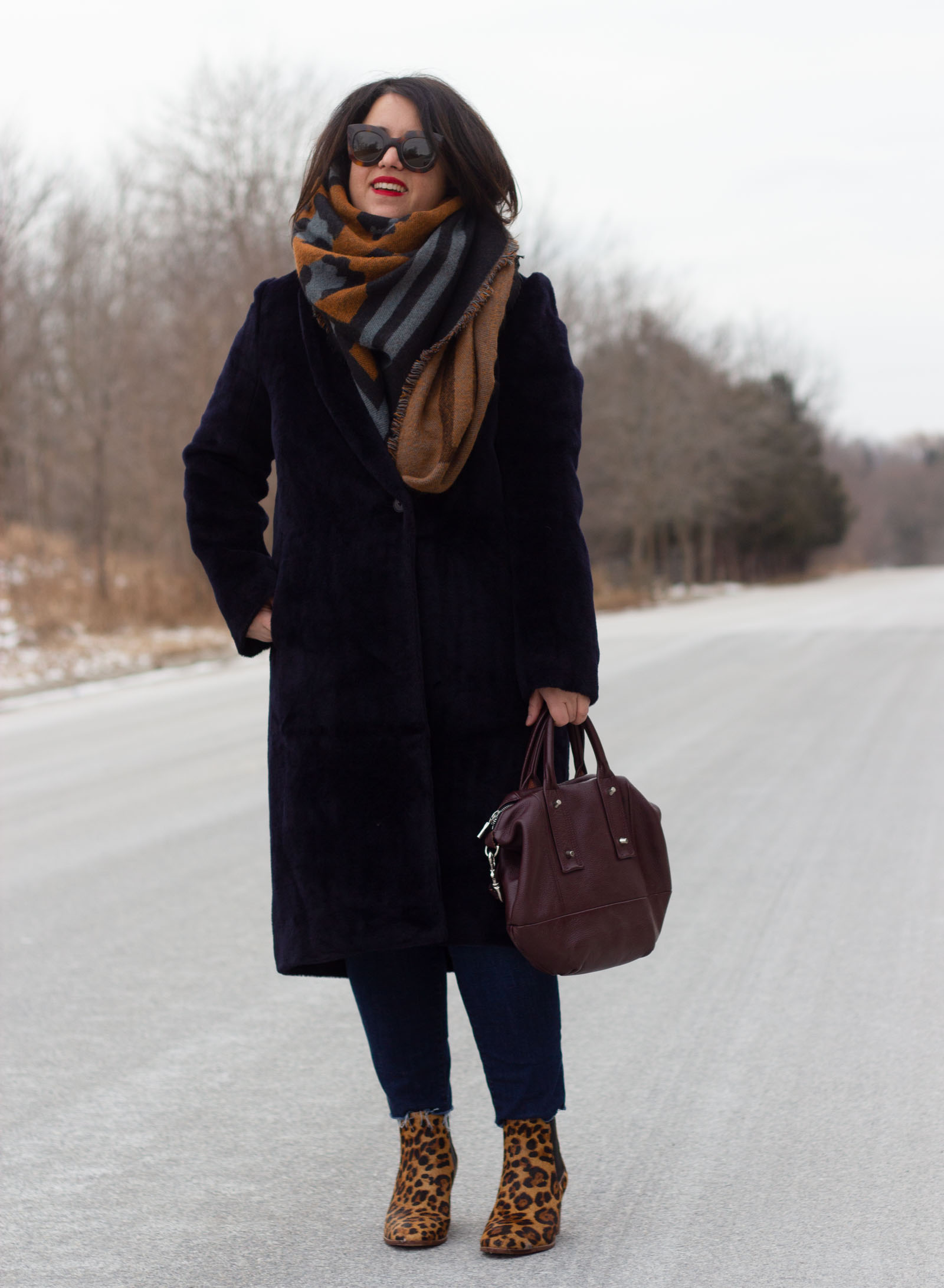 double leopard outfit, aritzia stedman coat