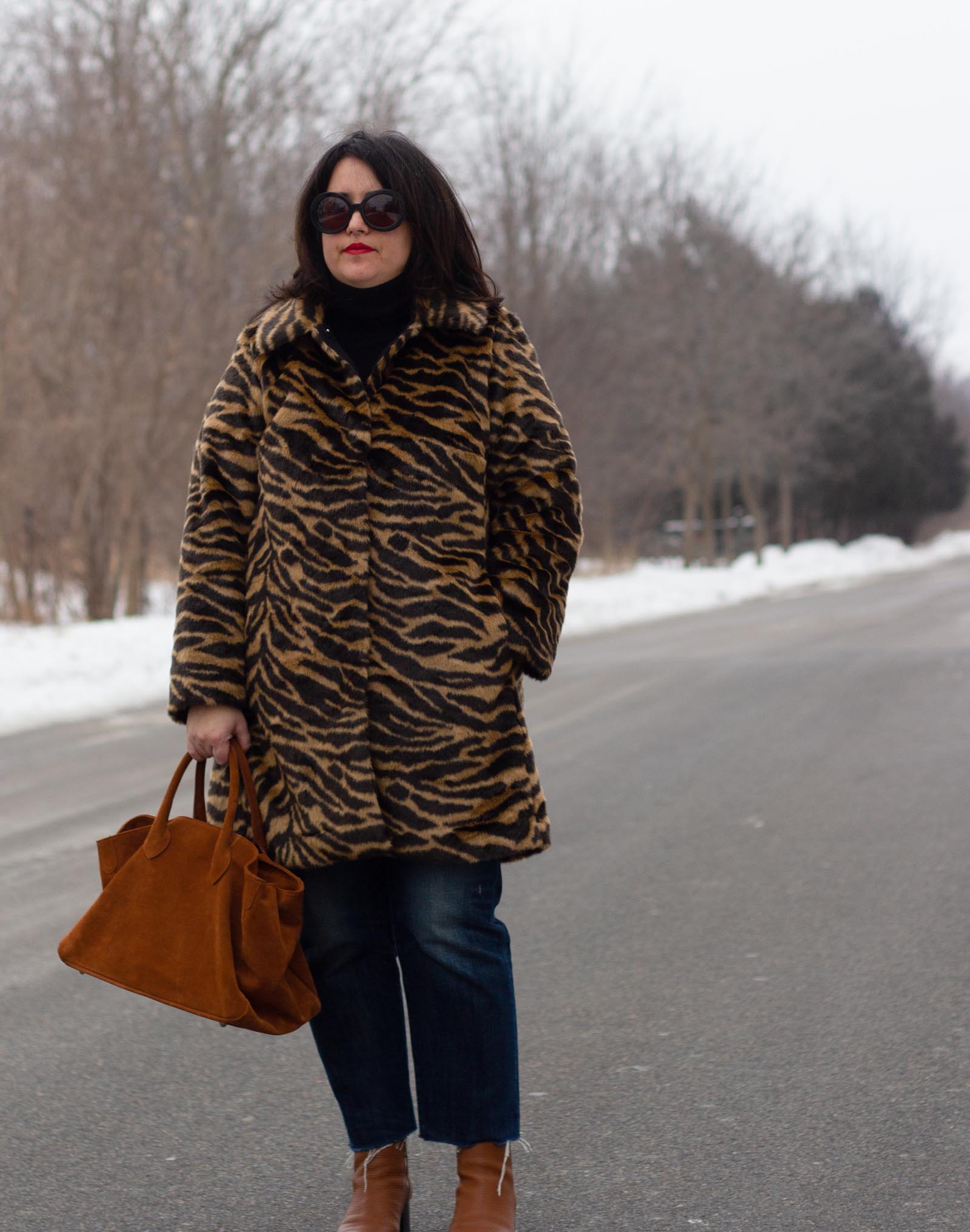 tiger faux fur coat