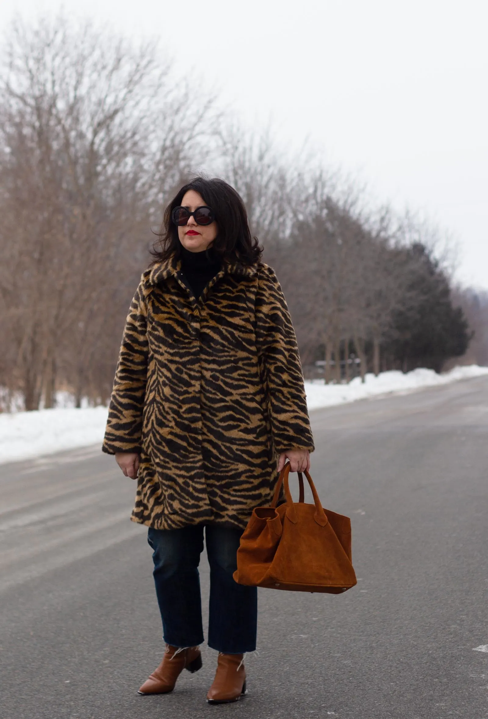 tiger faux fur coat