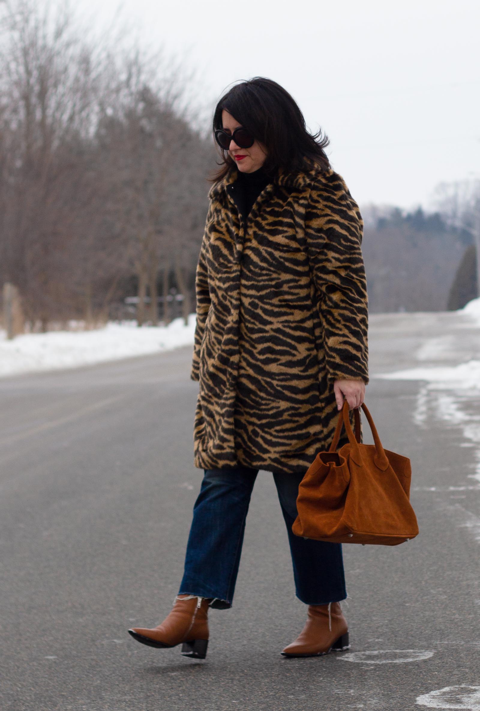 tiger faux fur coat