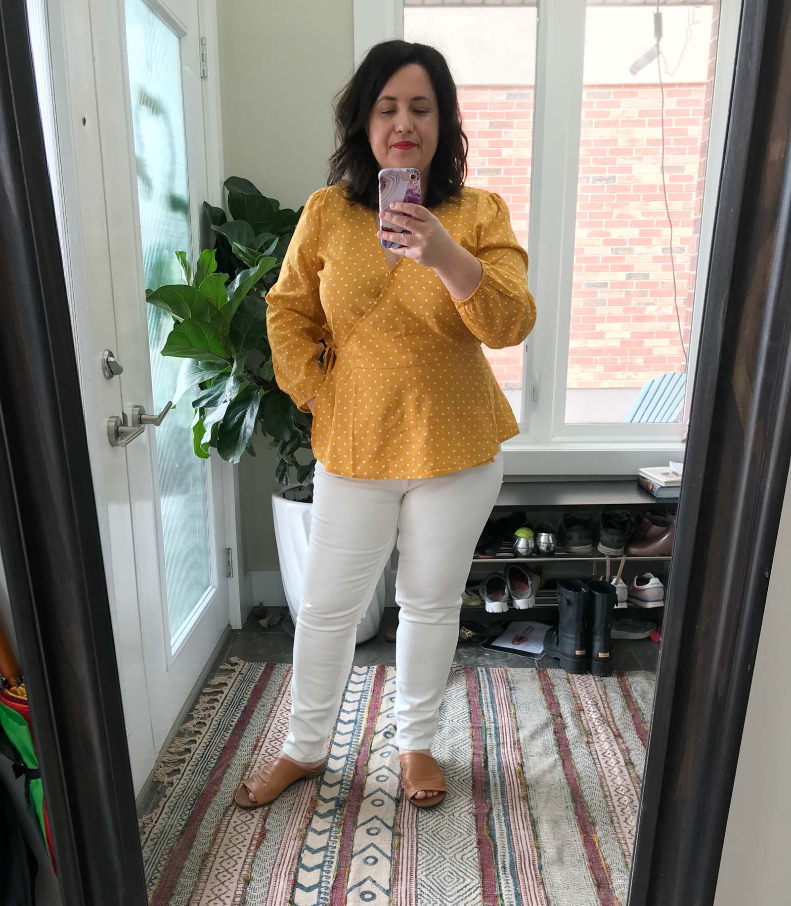 spring try on haul, old navy yellow wrap top