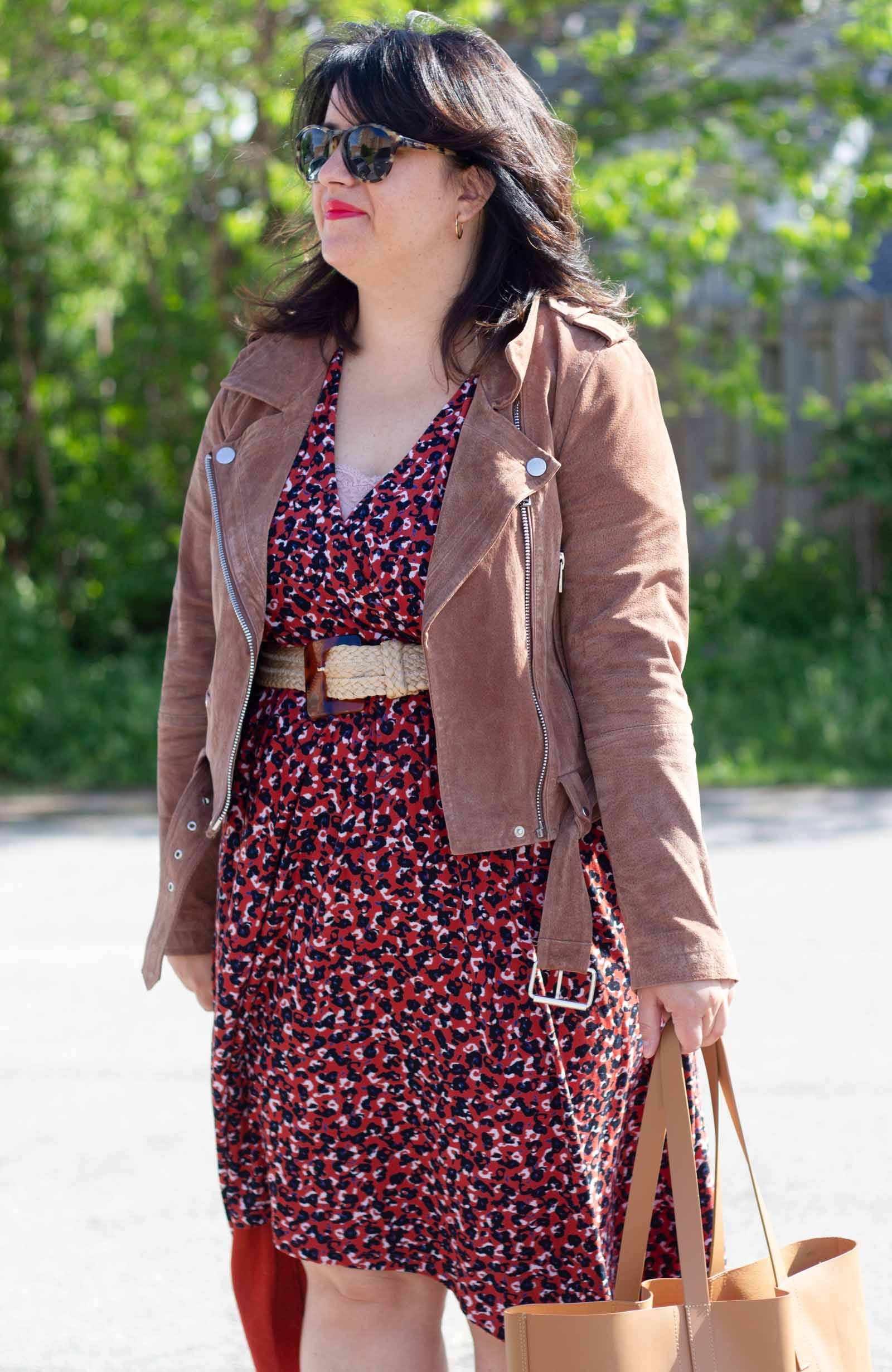 leopard dress with suede jacket