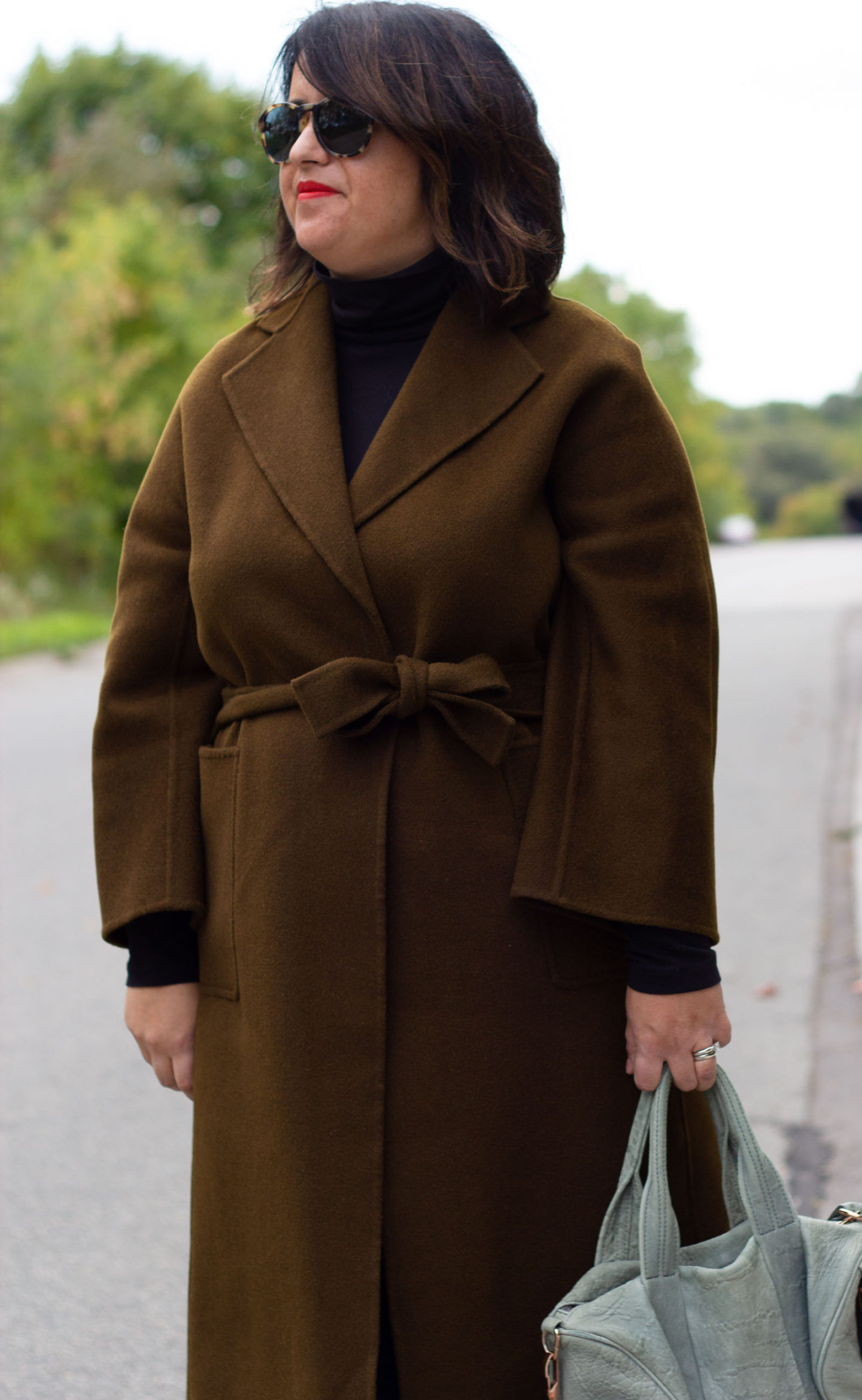 moss brown wrap tie coat