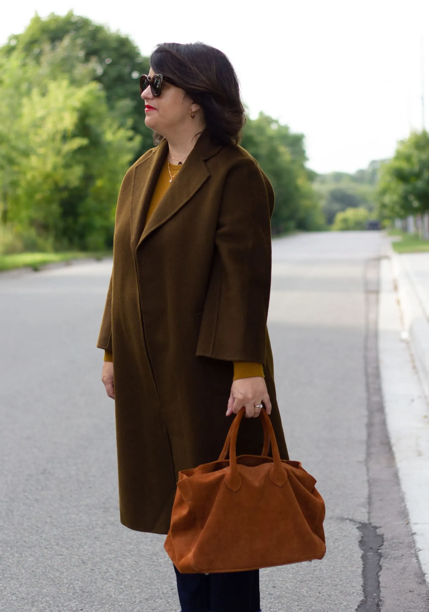 moss coat the curated, brass cashmere, mark and graham bag