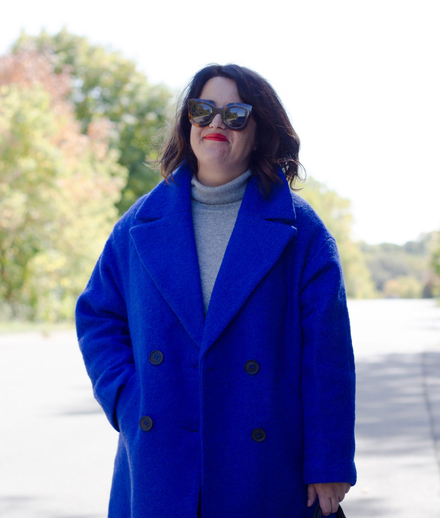 cobalt blue coat outfit