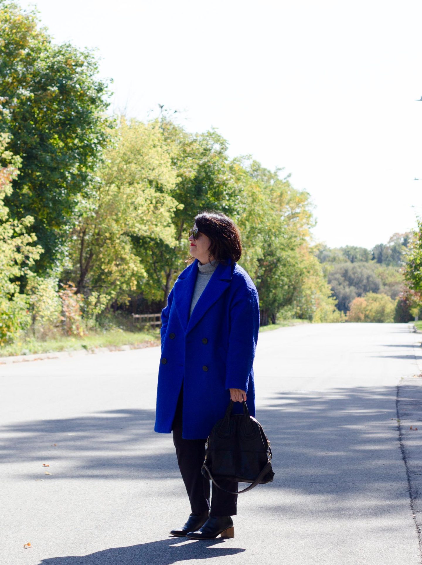 cobalt blue coat outfit