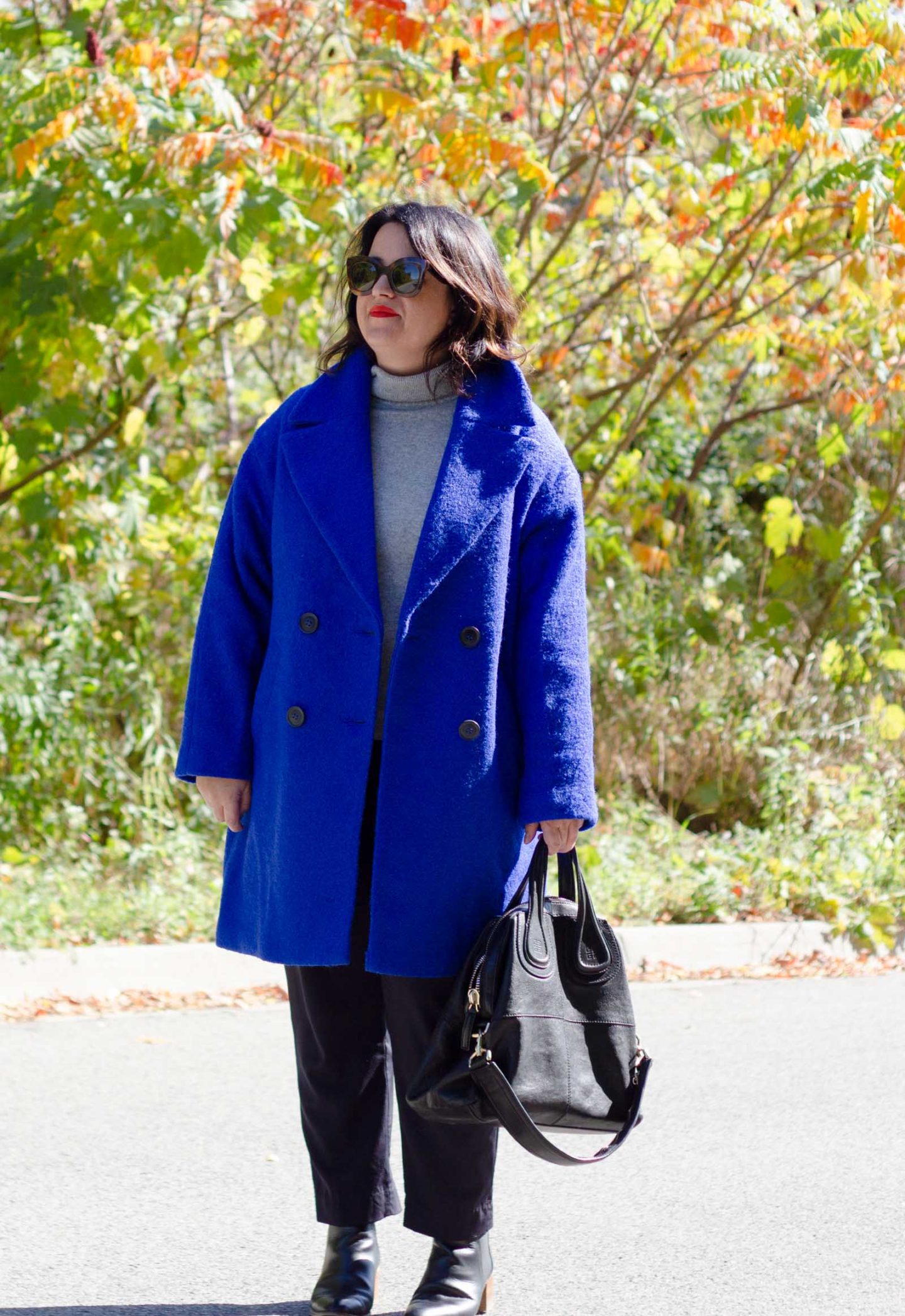 cobalt blue coat outfit