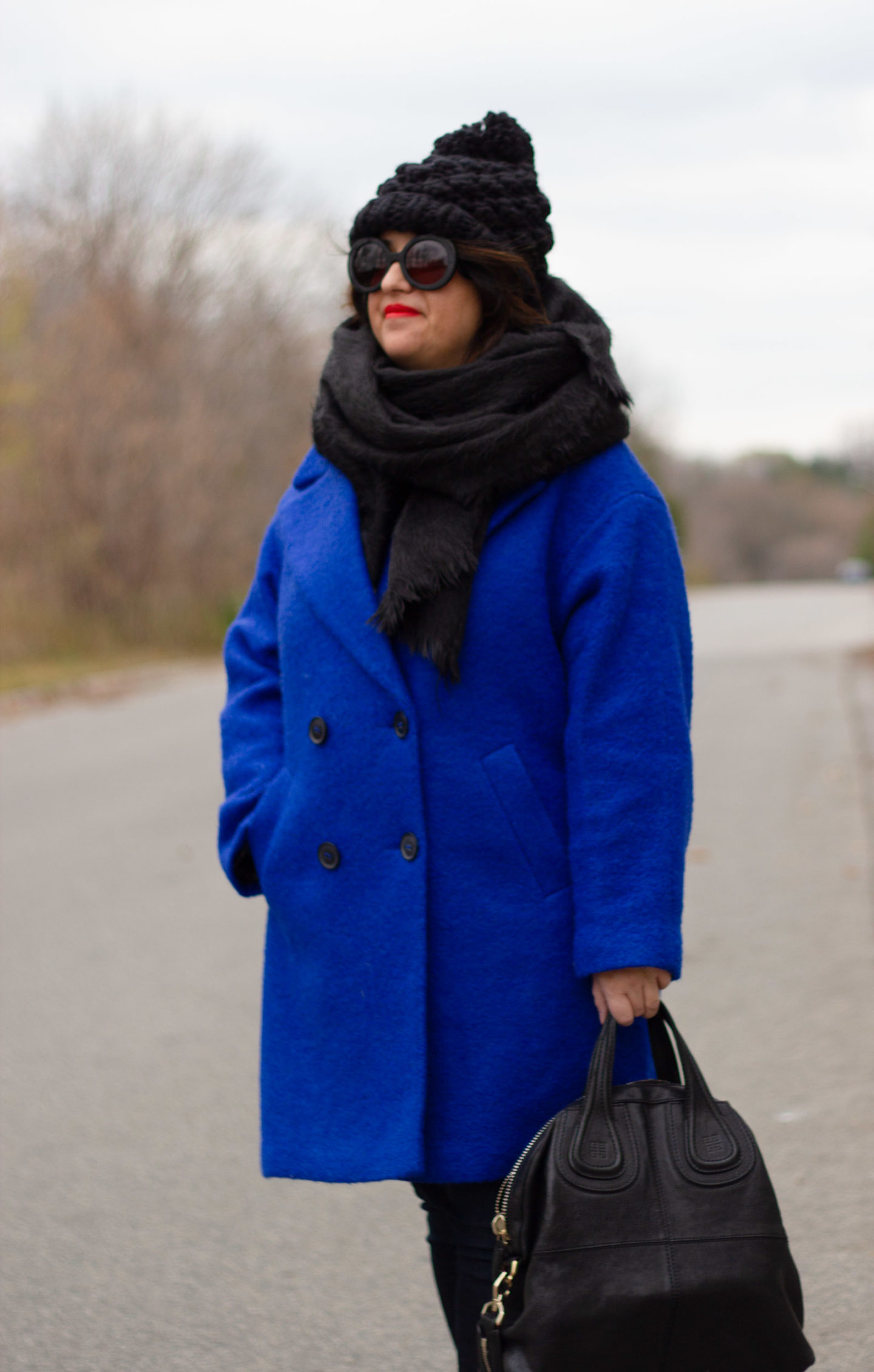 cobalt blue and black outfit