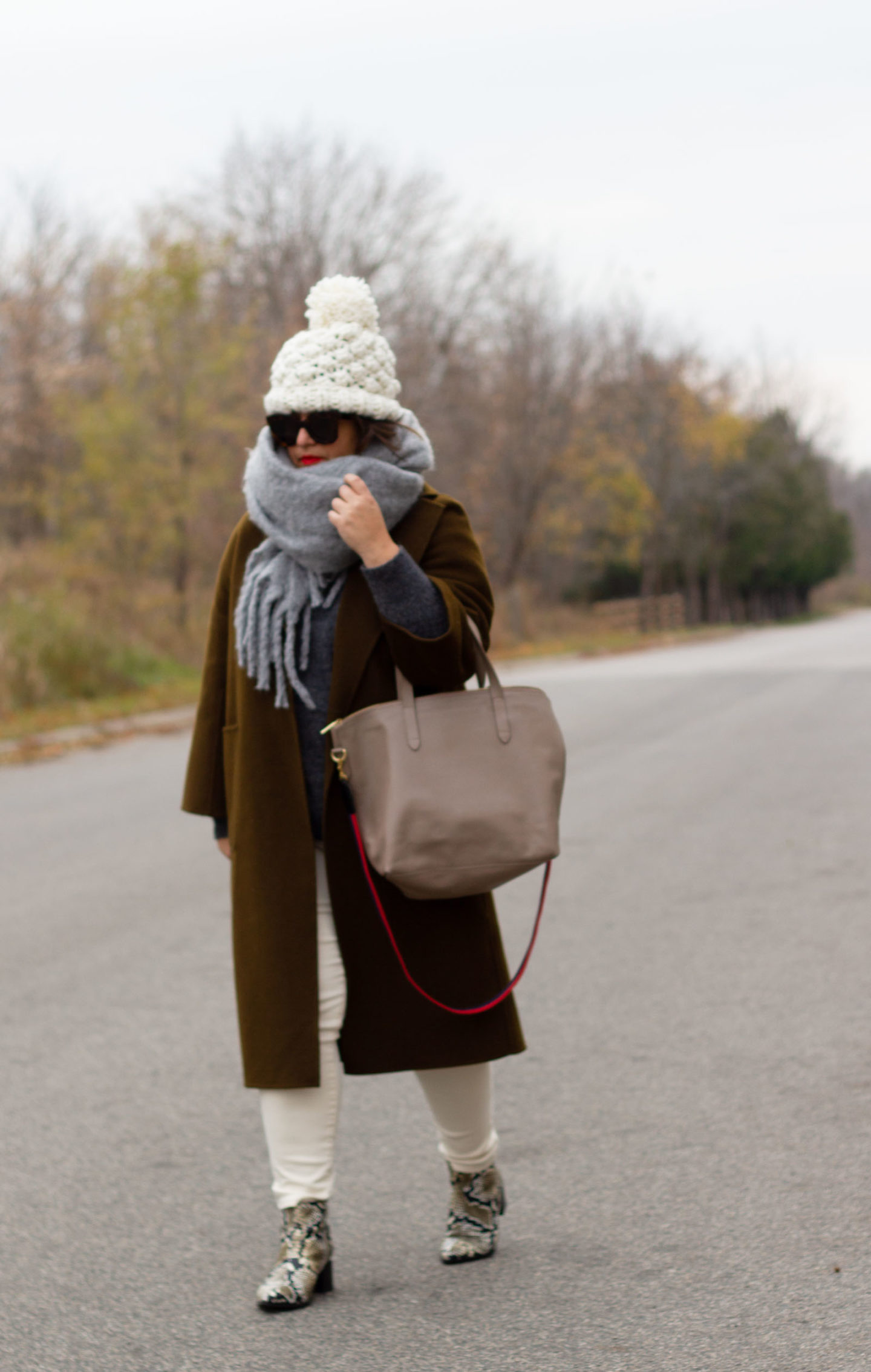 neutral snake boot winter outfit