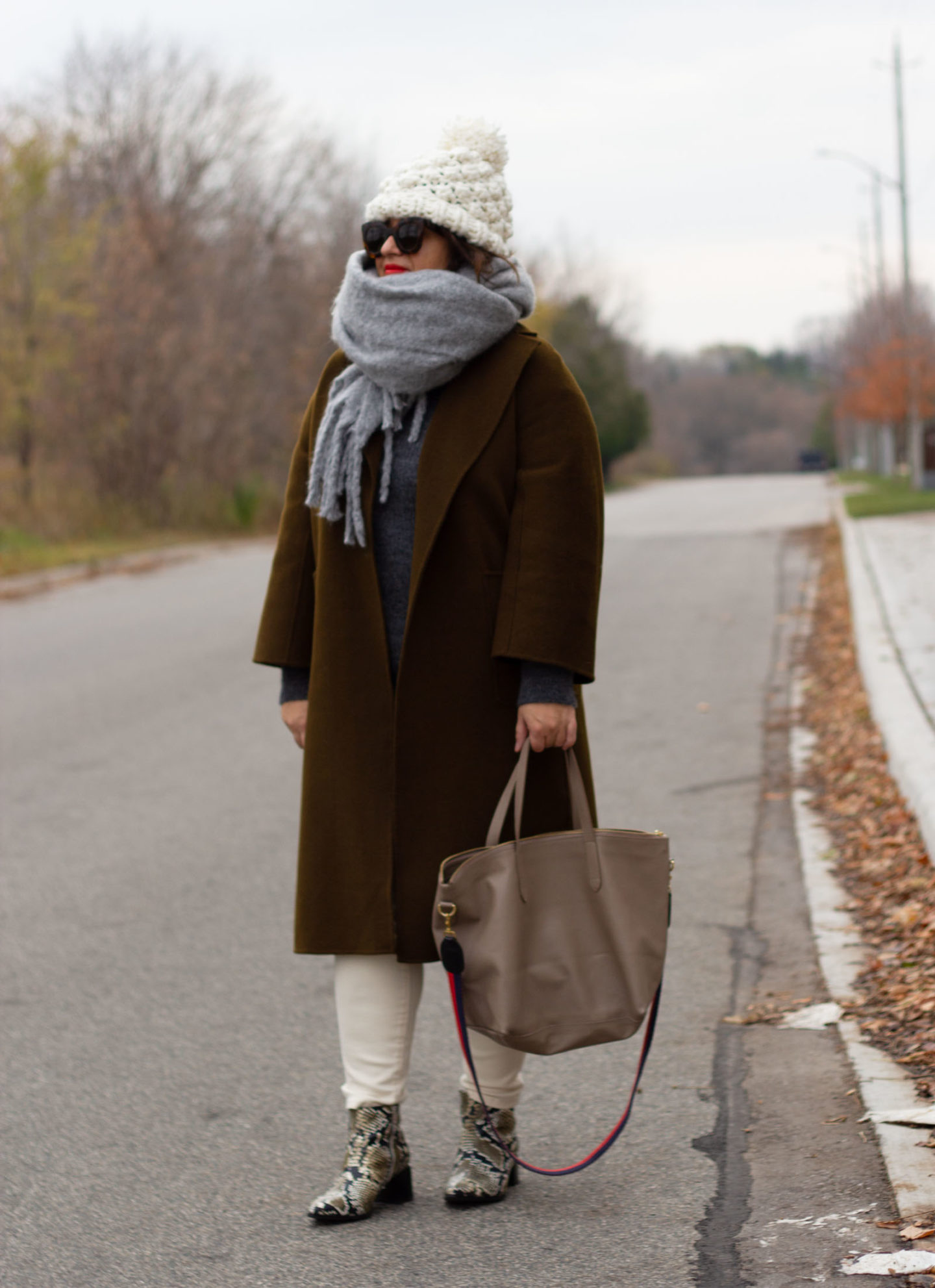 neutral snake boot winter outfit
