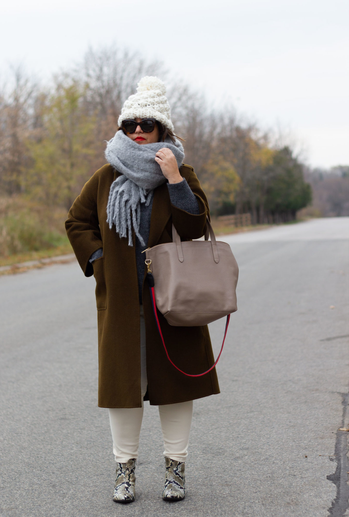 neutral snake boot winter outfit