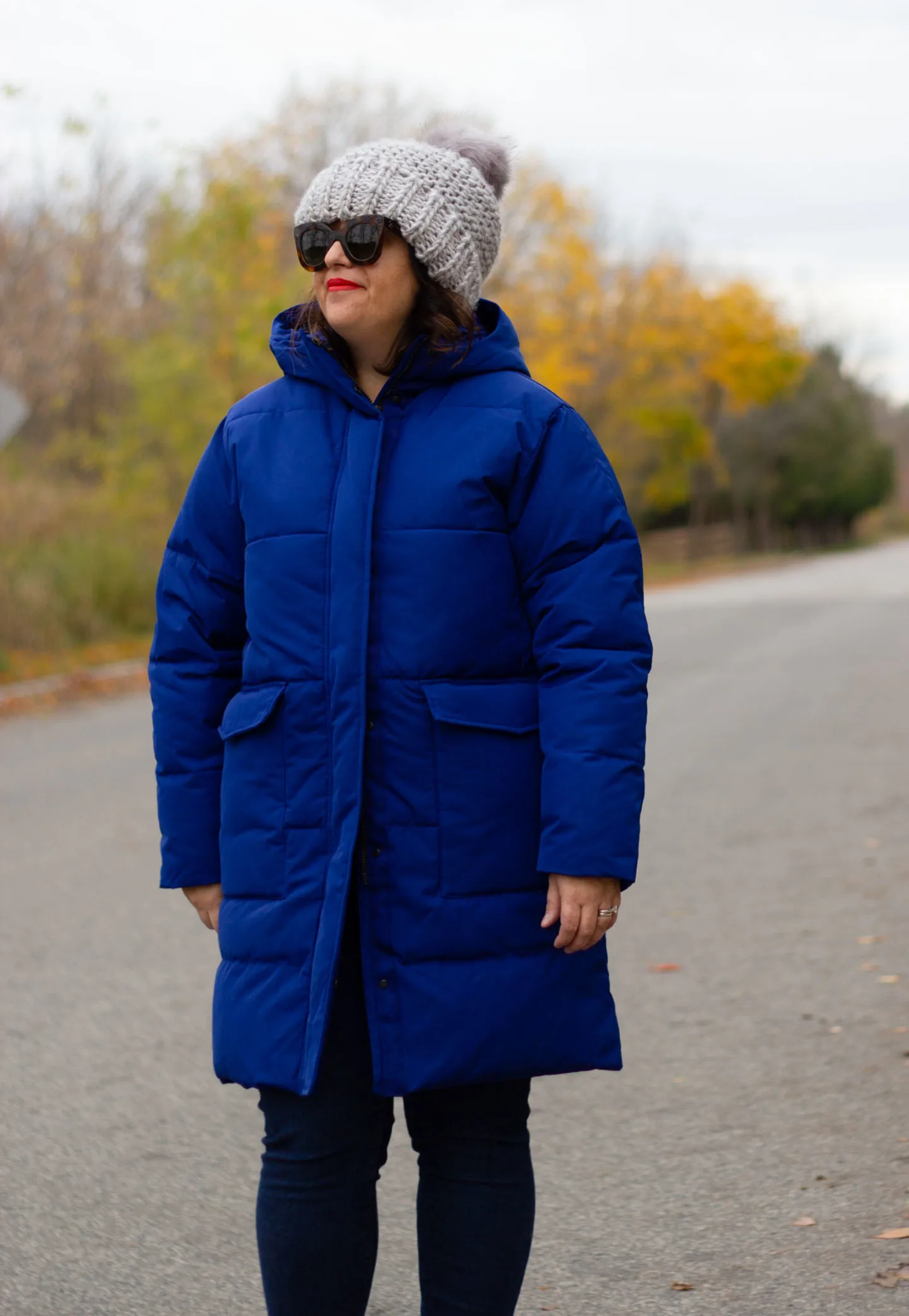 Everlane ReNew Long Puffer in cobalt