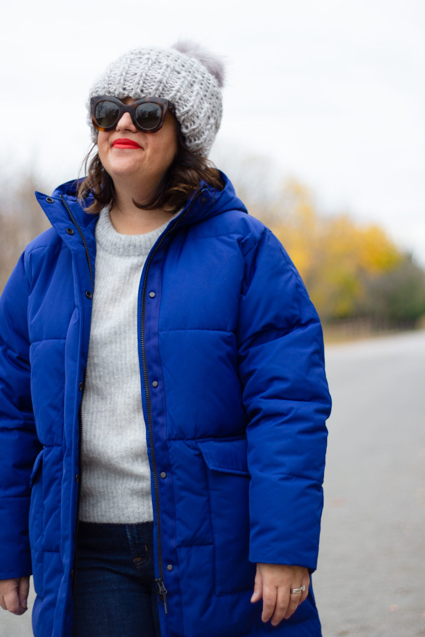 everlane renew parka in cobalt