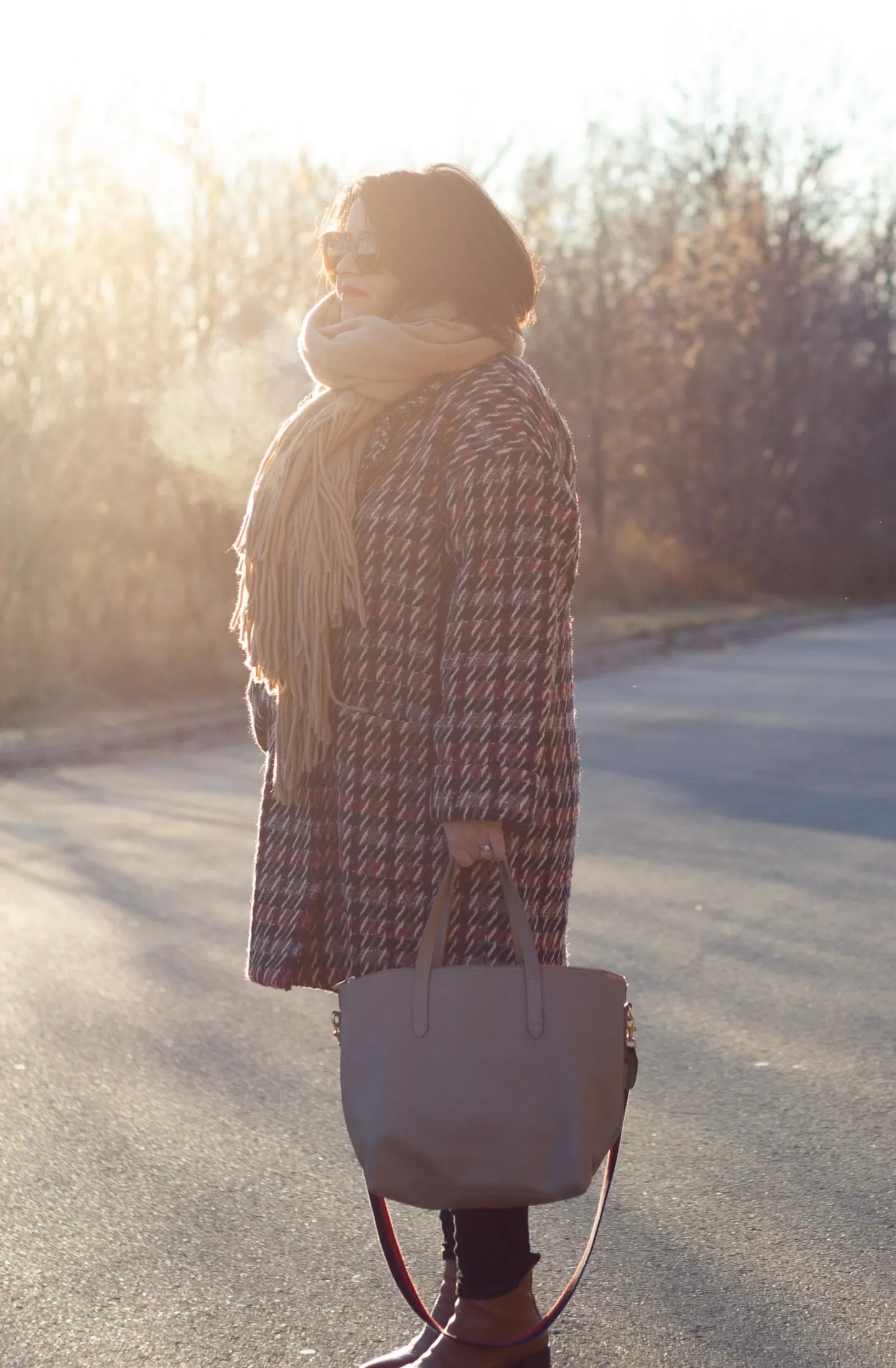 sezane coat, everlane jeans, cuyana tote