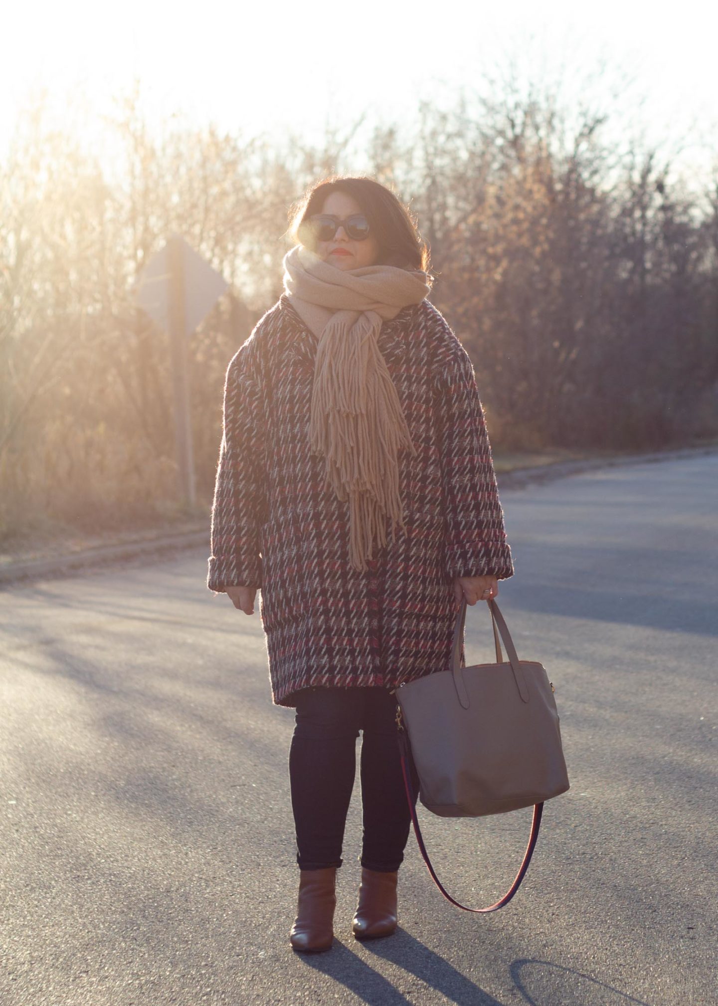 sezane marlone coat, everlane jeans, cuyana tote