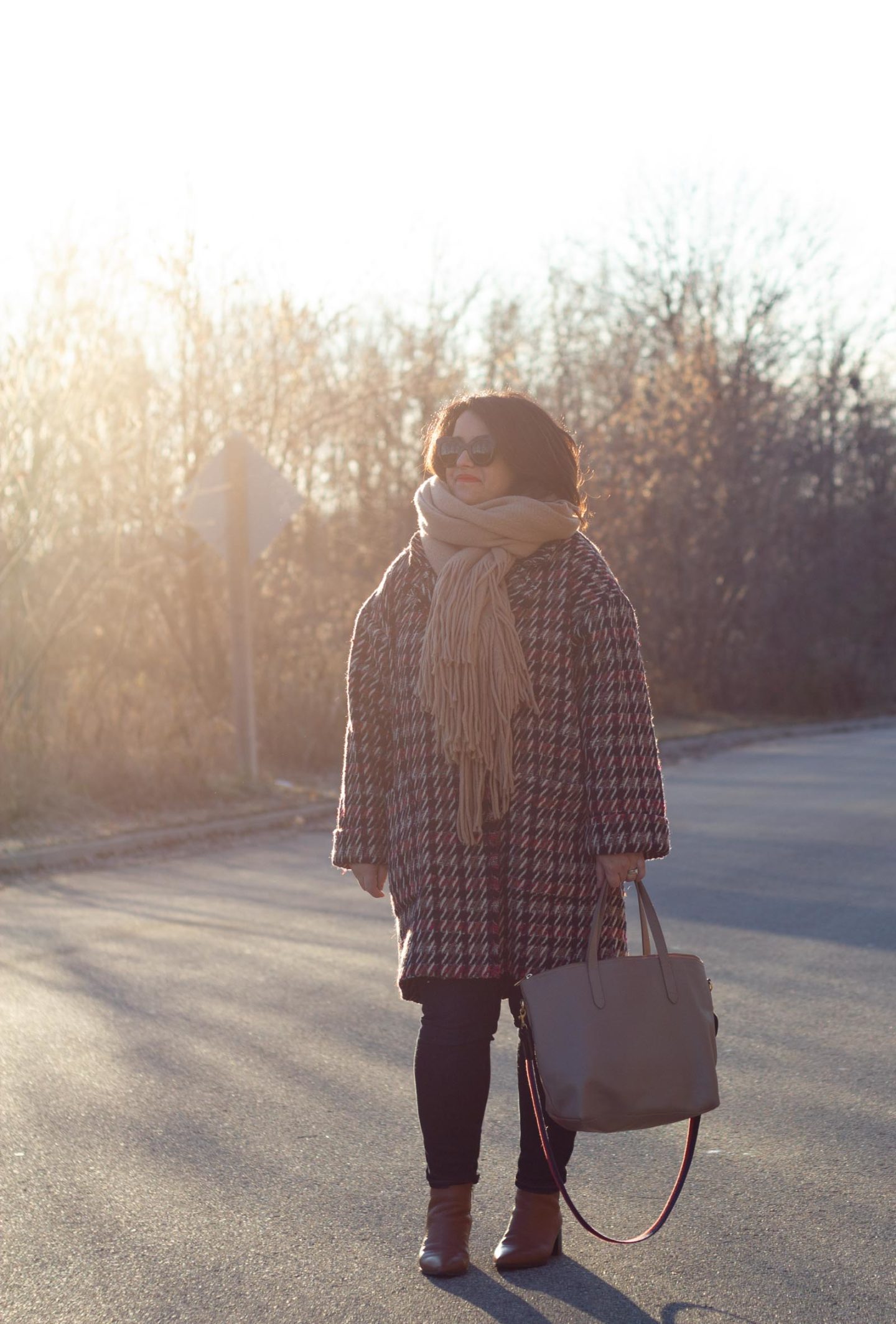 sezane coat, everlane jeans, cuyana tote