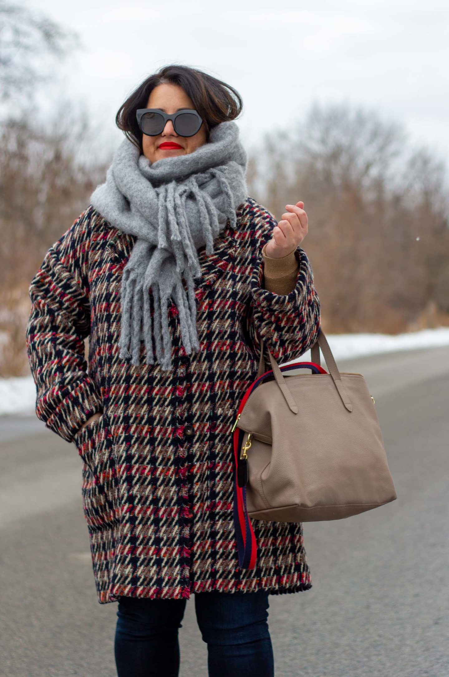 Sezane coat with grey scarf