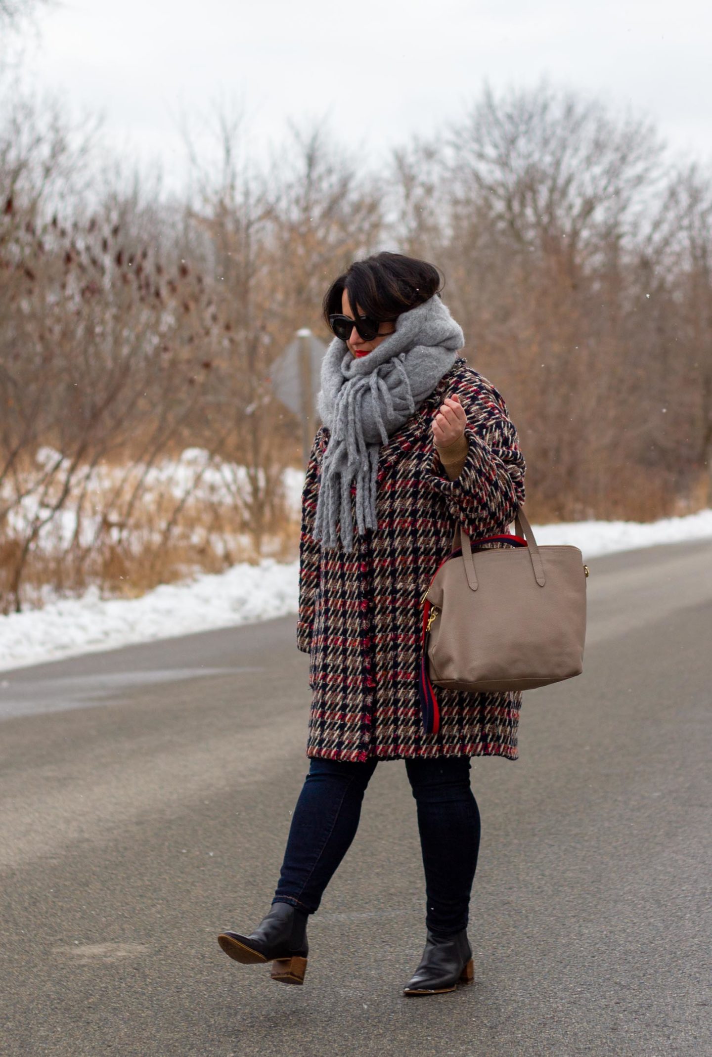 sezane coat with grey